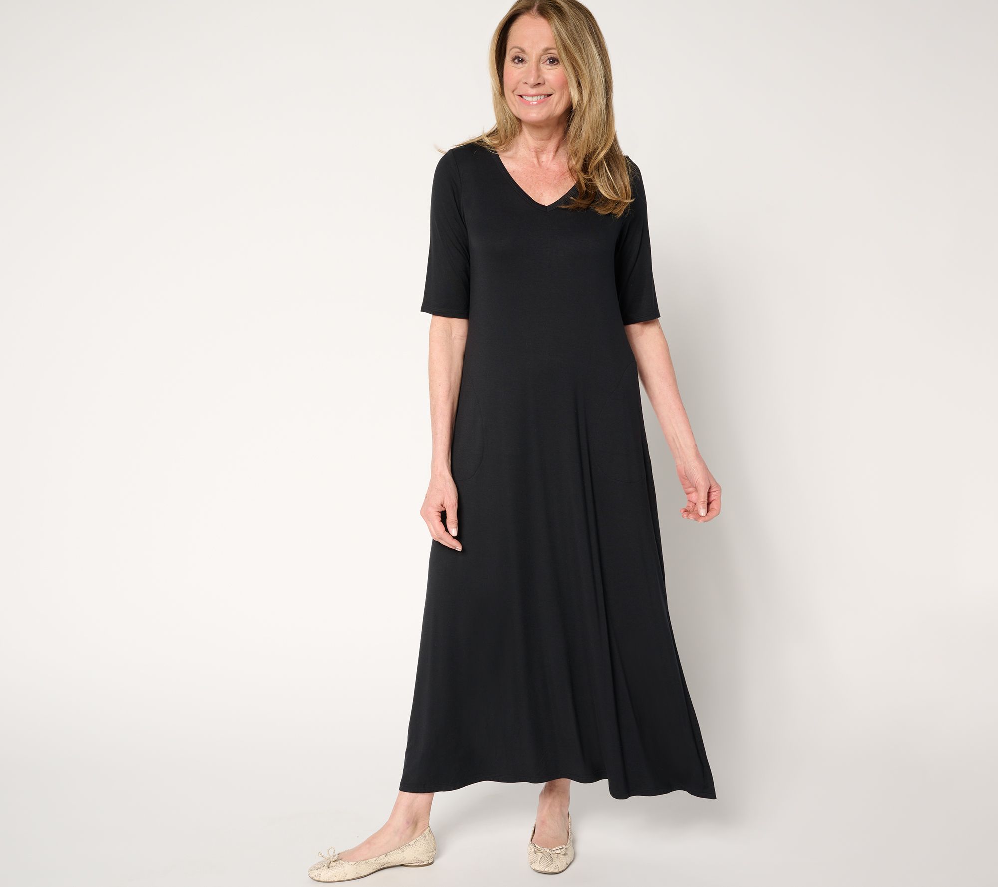 Belle by Kim Gravel Regular Rayon Spandex Elbow Sleeve Maxi Dress