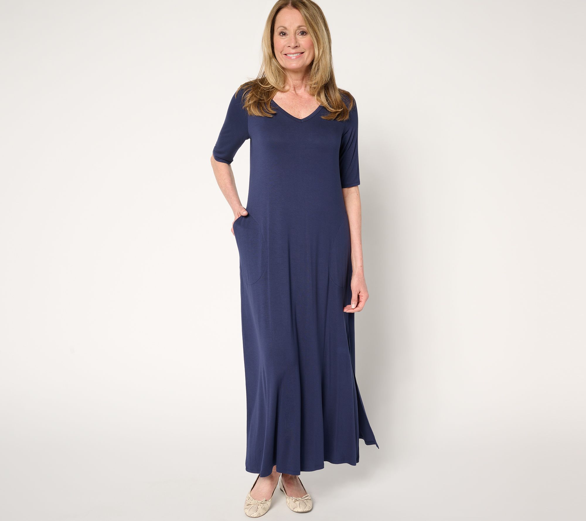 Belle by Kim Gravel Regular Rayon Spandex Elbow Sleeve Maxi Dress