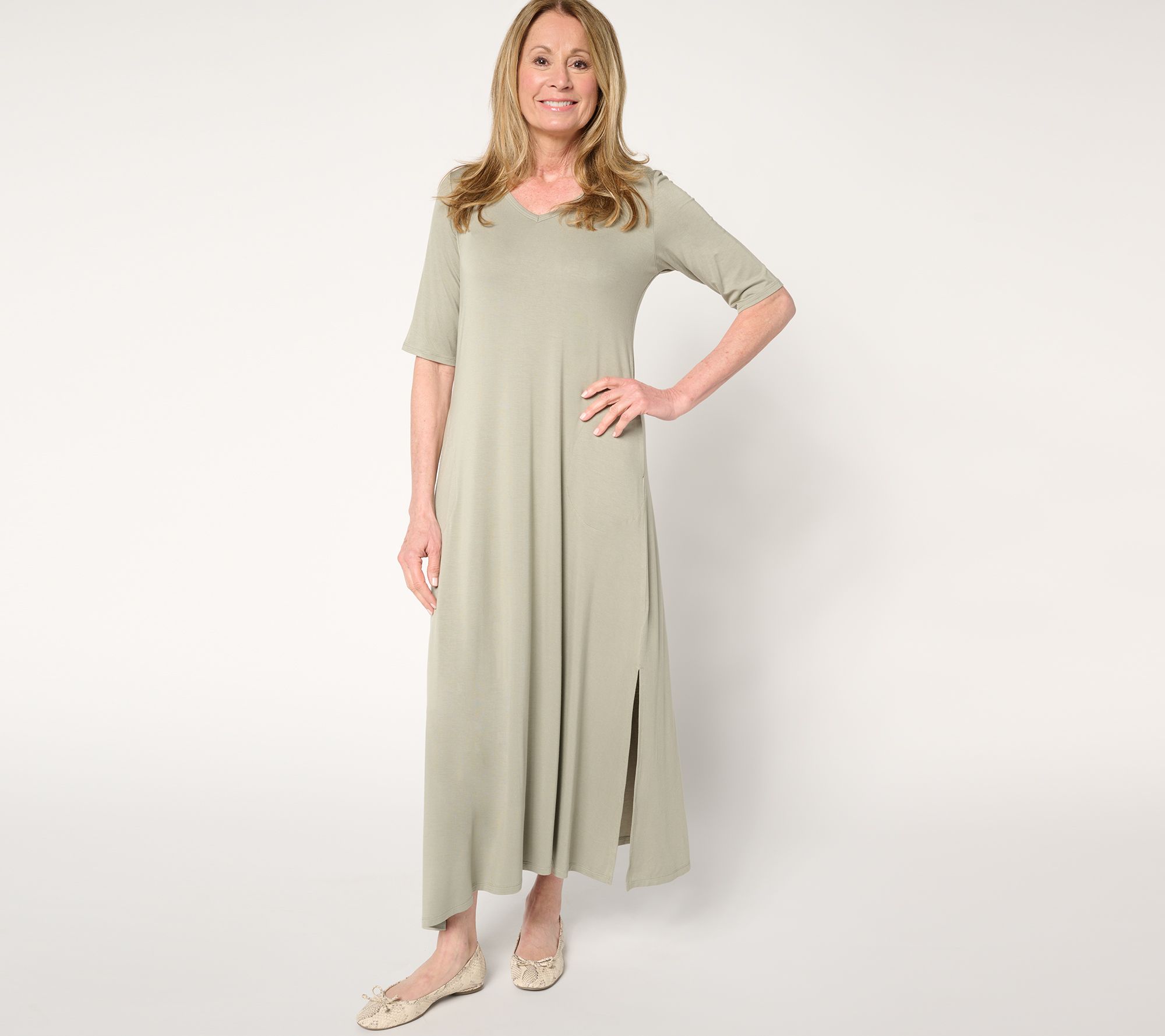 Belle by Kim Gravel Regular Rayon Spandex Elbow Sleeve Maxi Dress