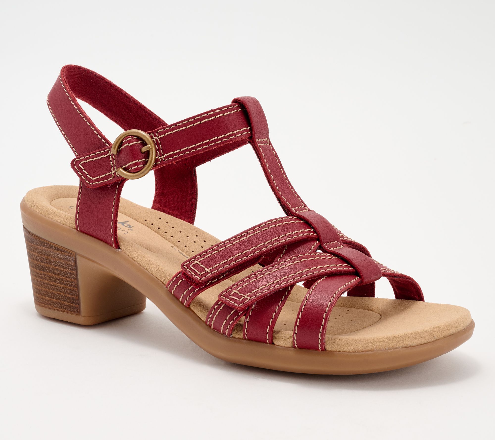 Clarks Collection Leather T-Strap Heeled Sandals -Emily2 Rose