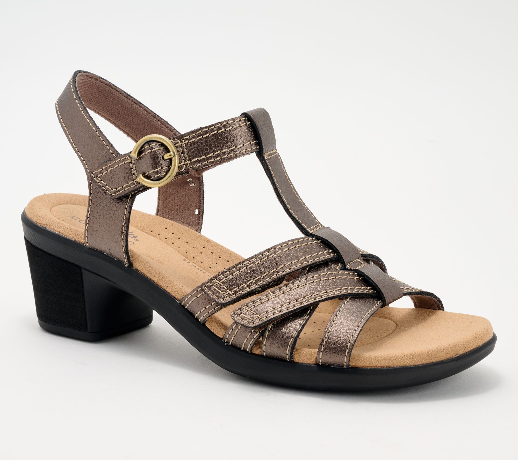 Clarks Collection Leather T-Strap Heeled Sandals -Emily2 Rose