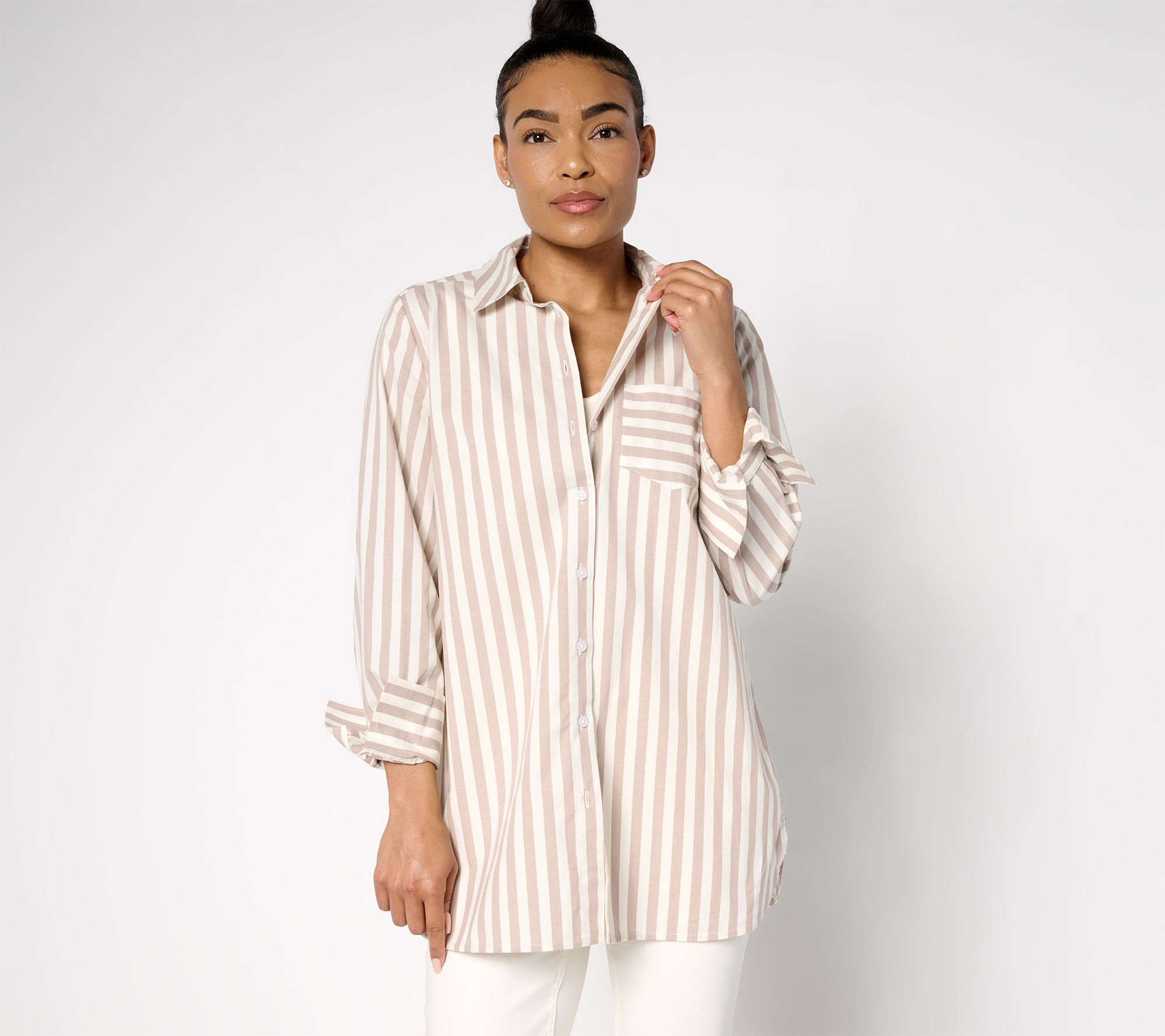 Martha Stewart Signature Regular Woven Button-Front Tunic Shirt
