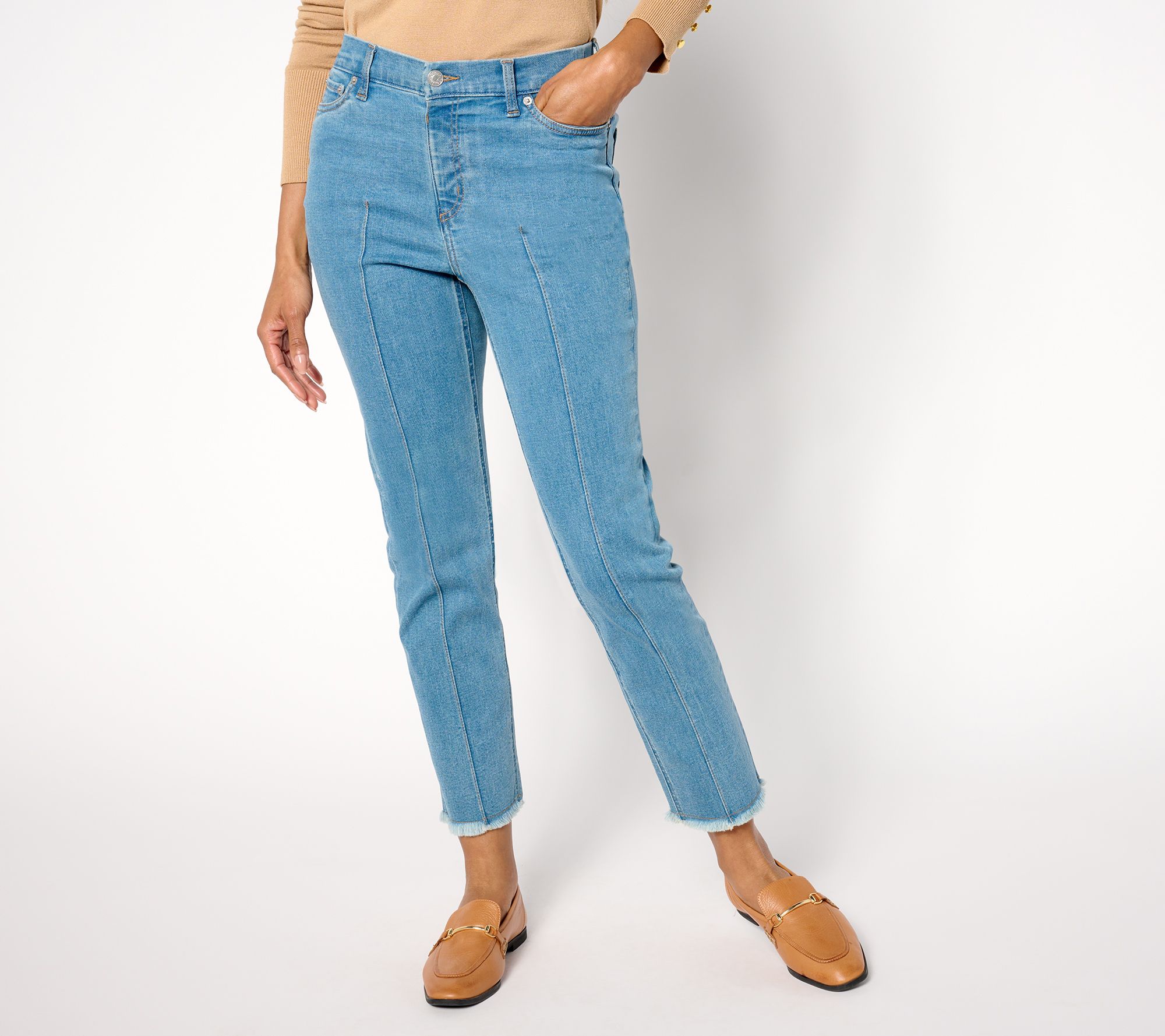 "As Is" Denim & Co. Petite Indigo Easy Stretch Strght Leg Ankle Pant