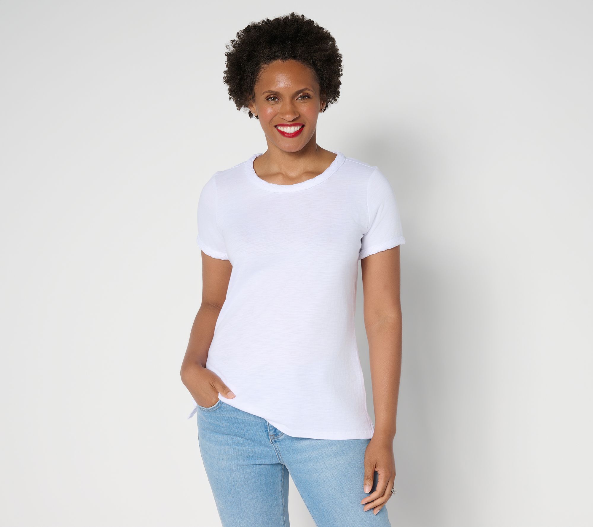 Belle by Kim Gravel Slub Knit Cape Cod Rope Trim Top