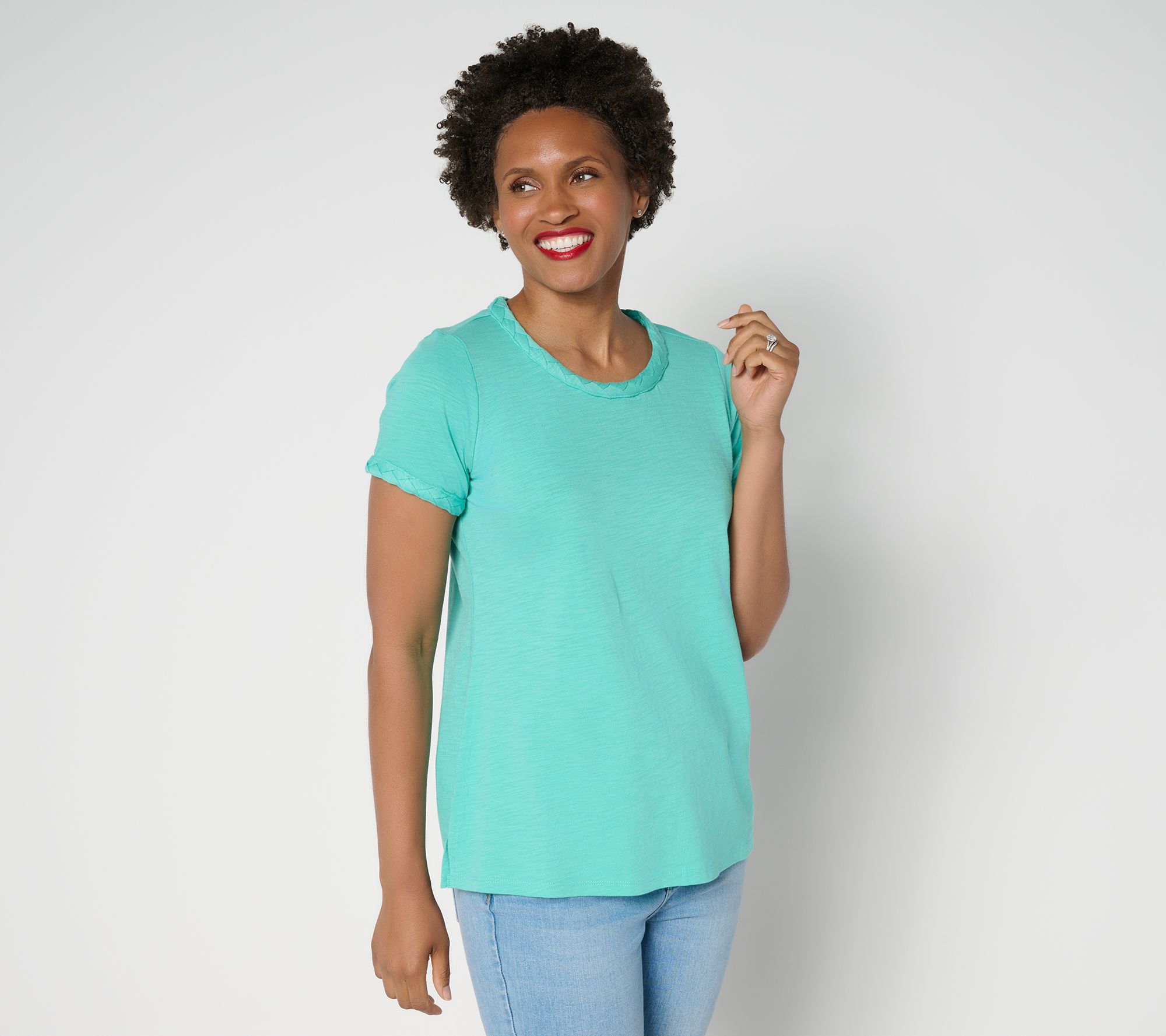 Belle by Kim Gravel Slub Knit Cape Cod Rope Trim Top