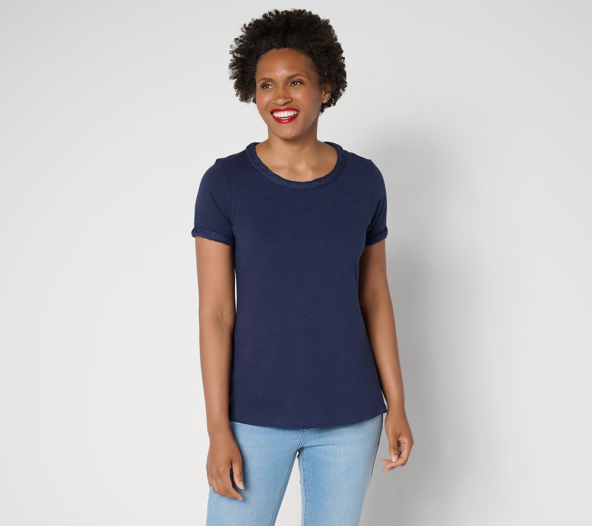 Belle by Kim Gravel Slub Knit Cape Cod Rope Trim Top