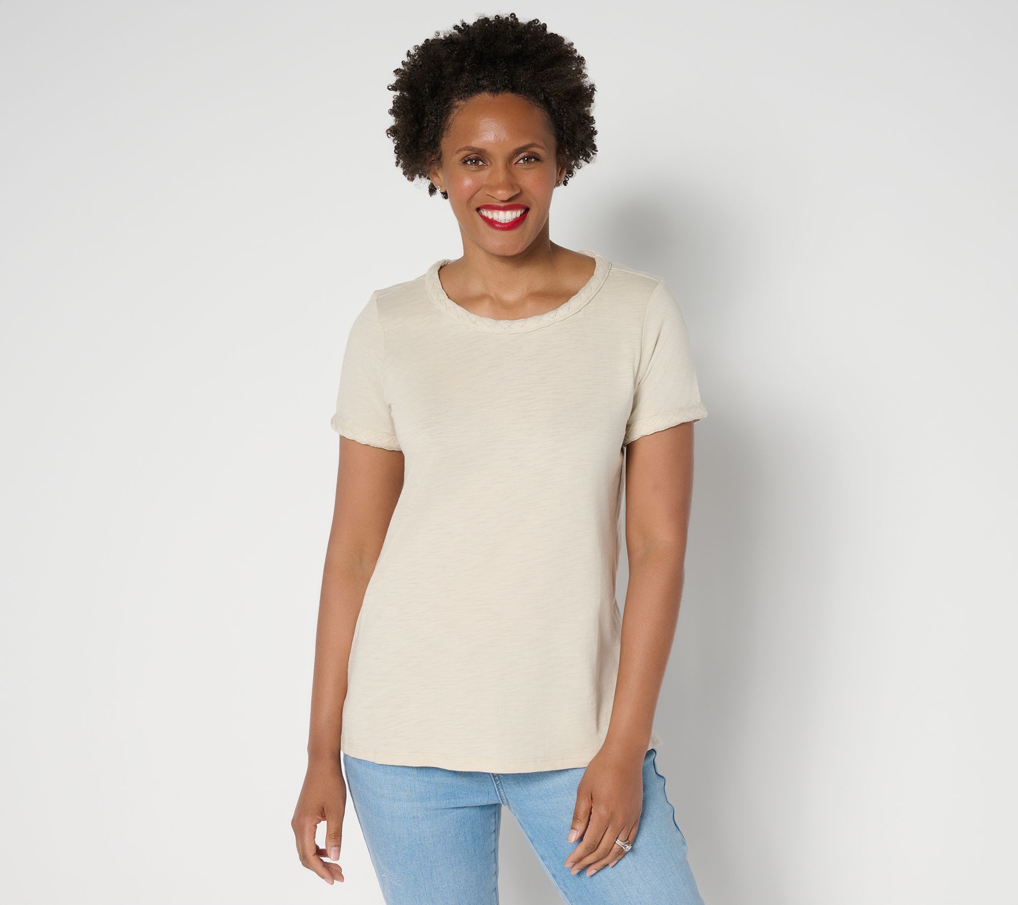 Belle by Kim Gravel Slub Knit Cape Cod Rope Trim Top