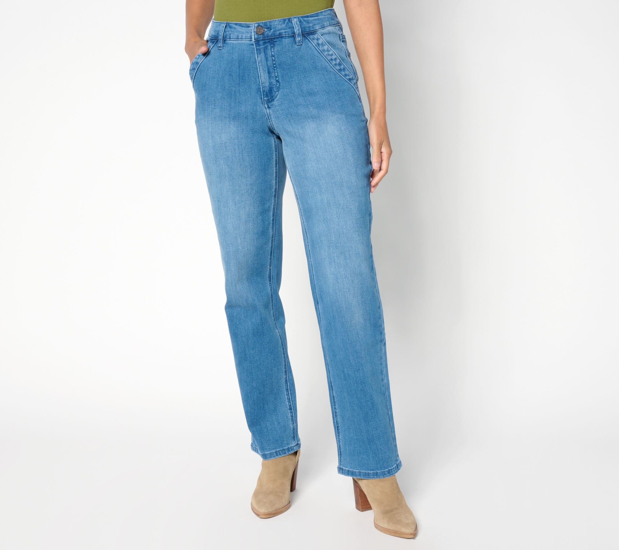 "As Is" Susan Graver Petite Stretch Denim Straight Leg Jean - Indigo