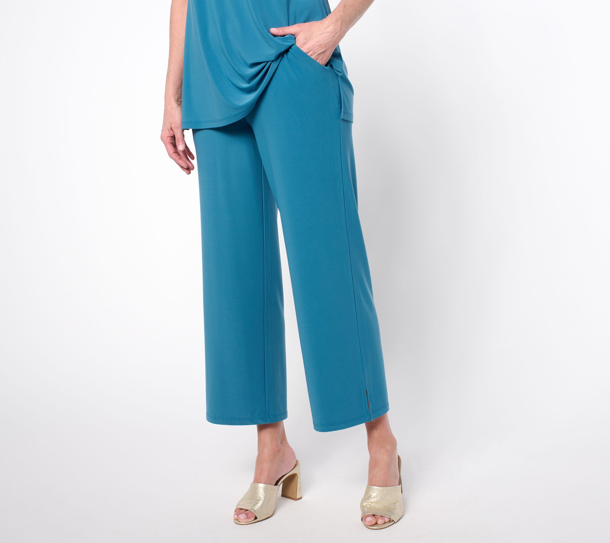 Attitudes by Renee Petite La Roma Jersey Wide Leg Crop Pants
