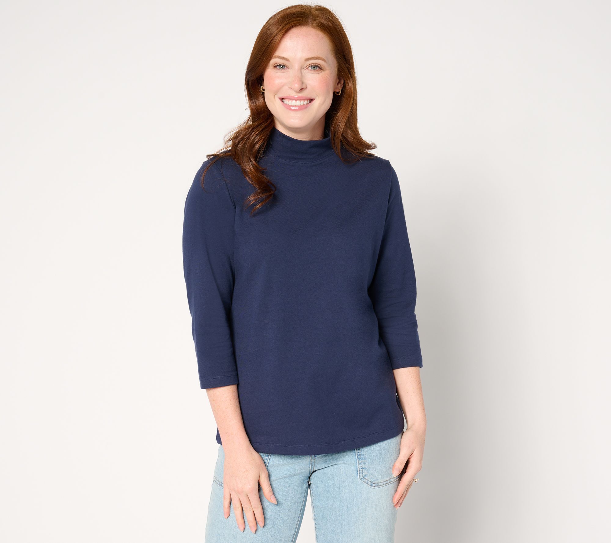 "As Is" Denim & Co. Essentials Perfect Jersey 3/4 Sleeve Mock Neck Top