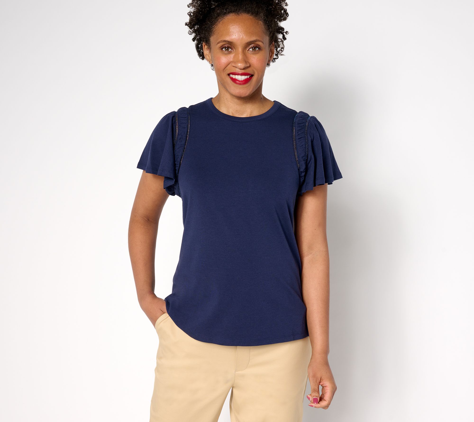 Studio Park x Terri Conn Flutter Sleeve Crew-Neck Knit Top
