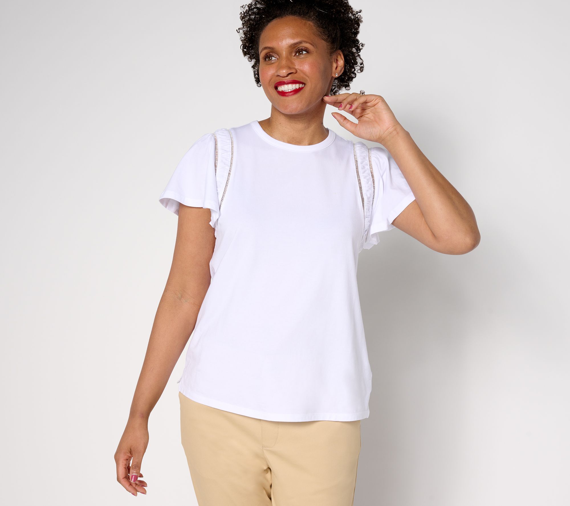 Studio Park x Terri Conn Flutter Sleeve Crew-Neck Knit Top