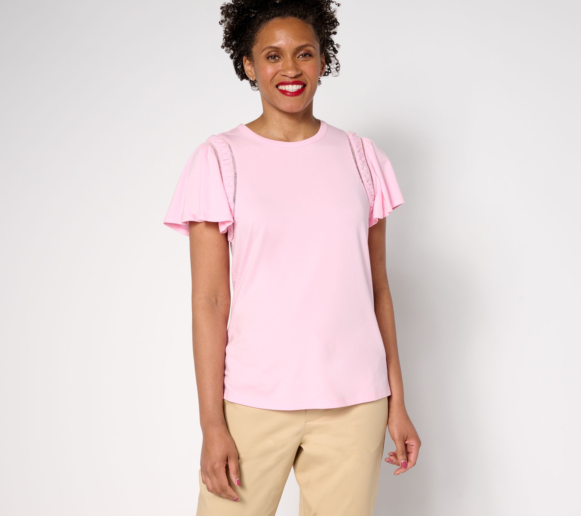 Studio Park x Terri Conn Flutter Sleeve Crew-Neck Knit Top