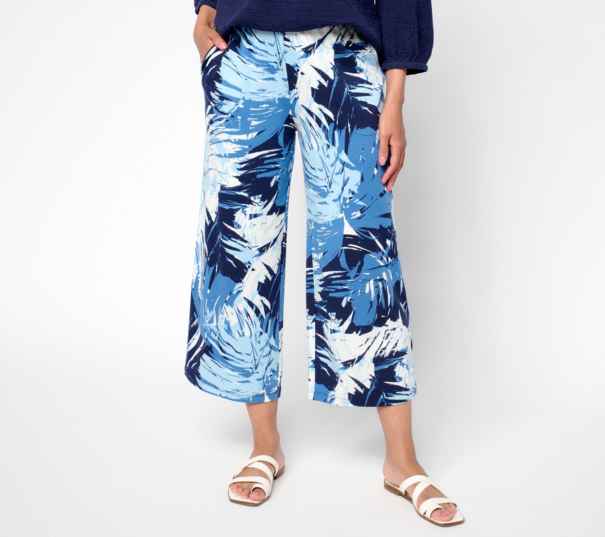 Denim & Co. Beach Jersey Tall Printed or Solid Wide Leg Crop Pants