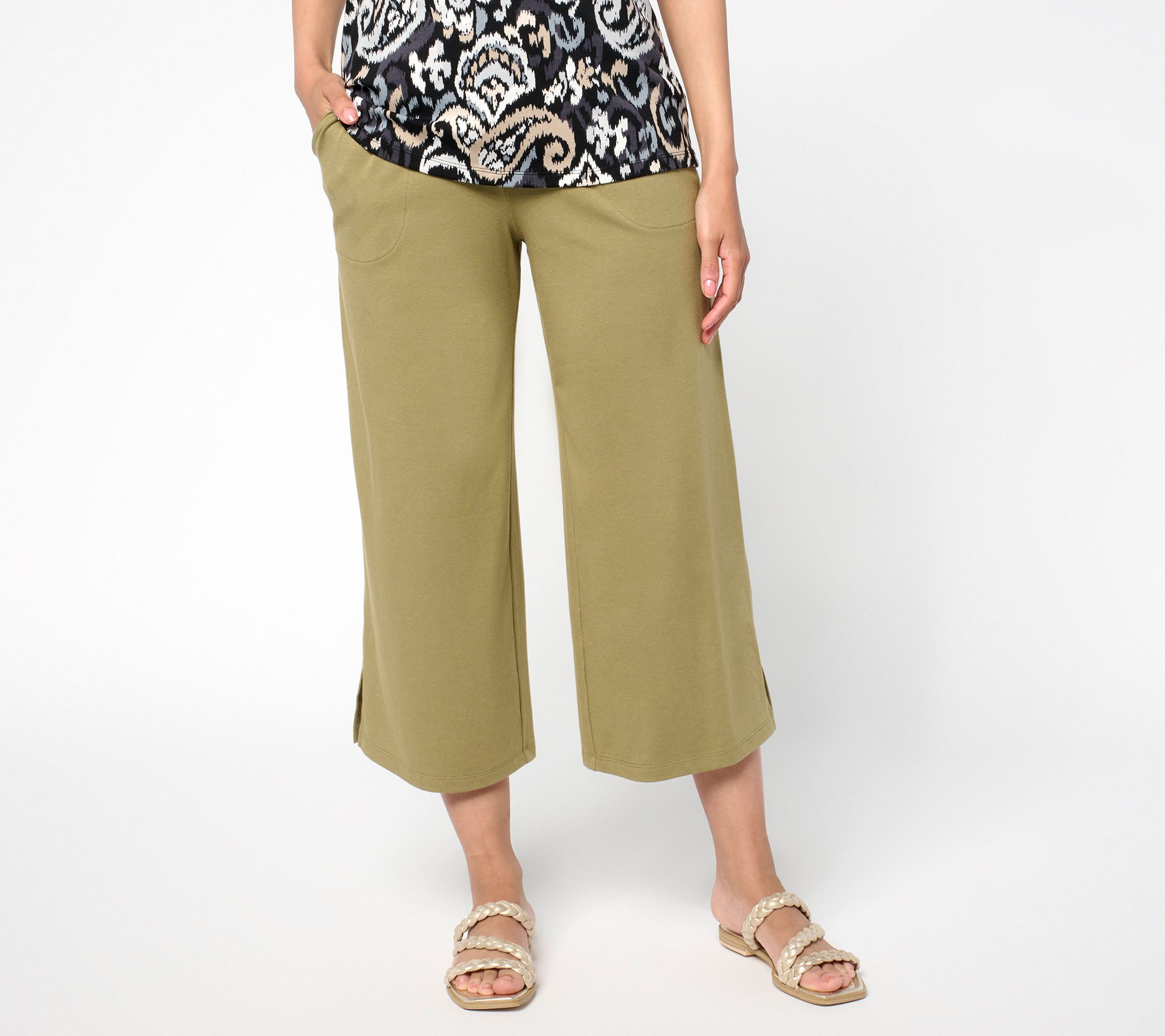Denim & Co. Beach Jersey Tall Printed or Solid Wide Leg Crop Pants