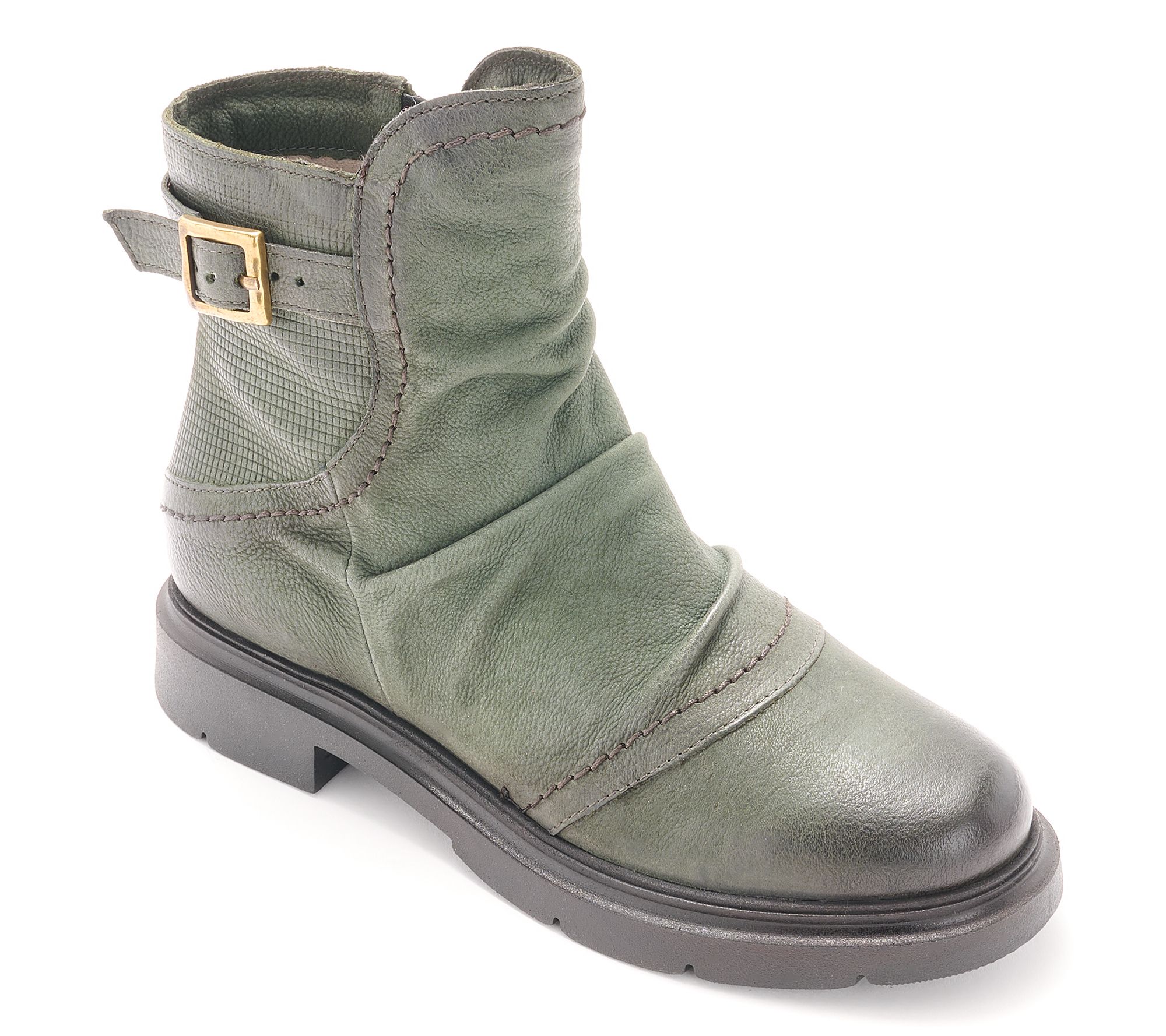 "As Is" Miz Mooz Leather Buckled Ankle Boots- Tawny