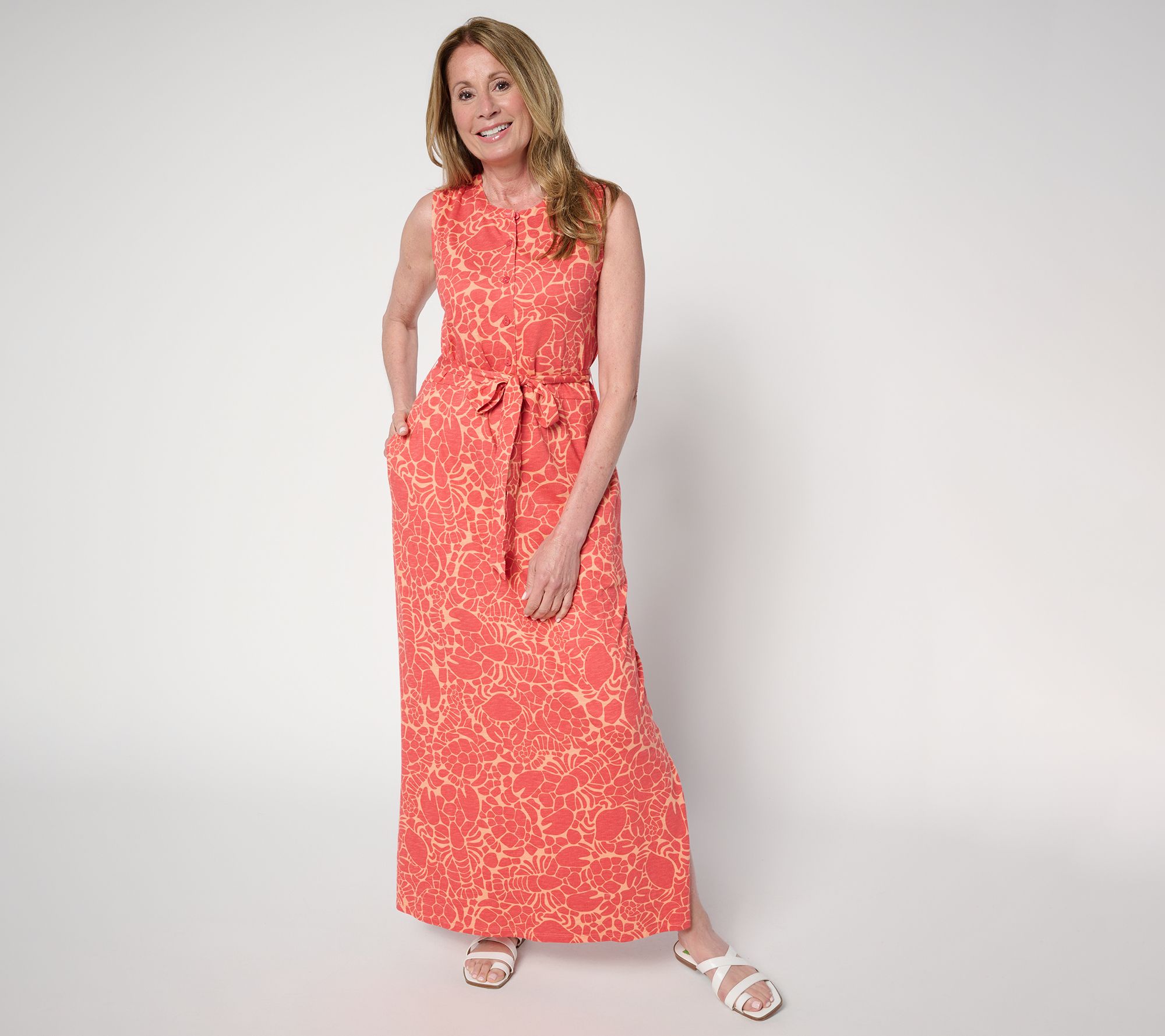 Denim & Co. Petite Slub Jersey Button Front Maxi Dress