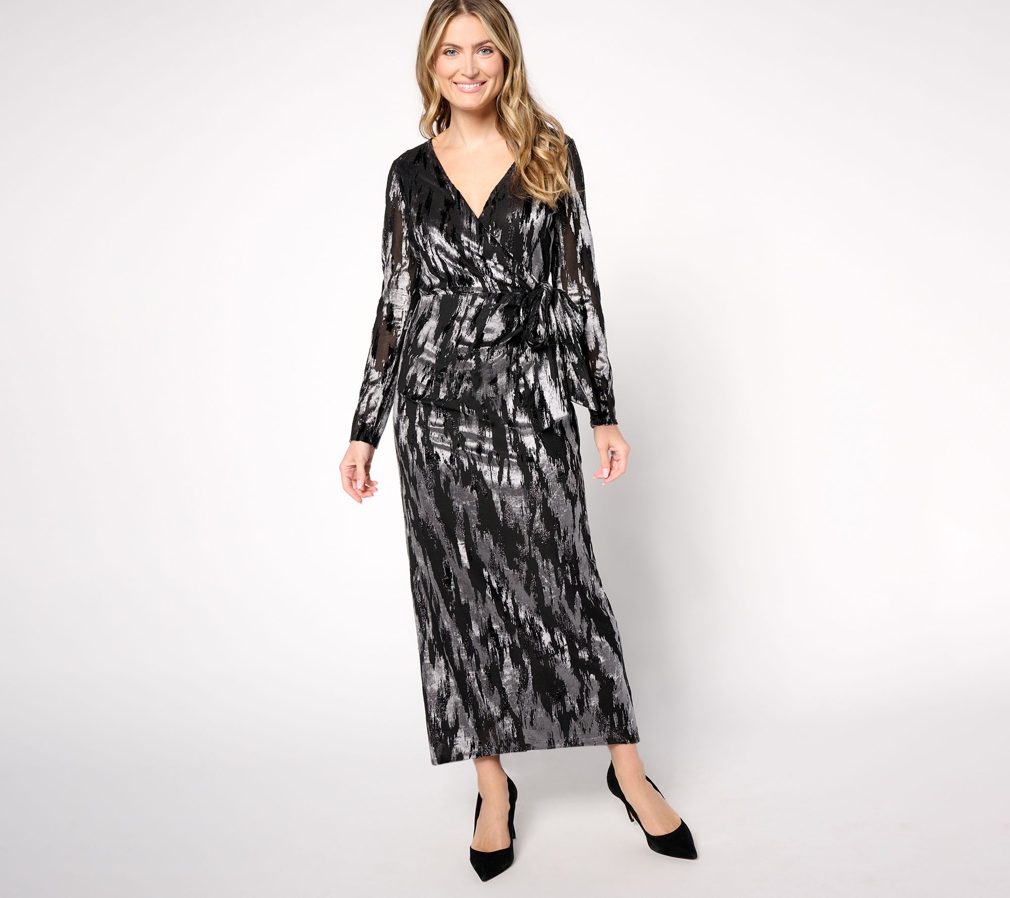 "As Is" Dennis Basso Petite Stretch Burnout Evening Gown