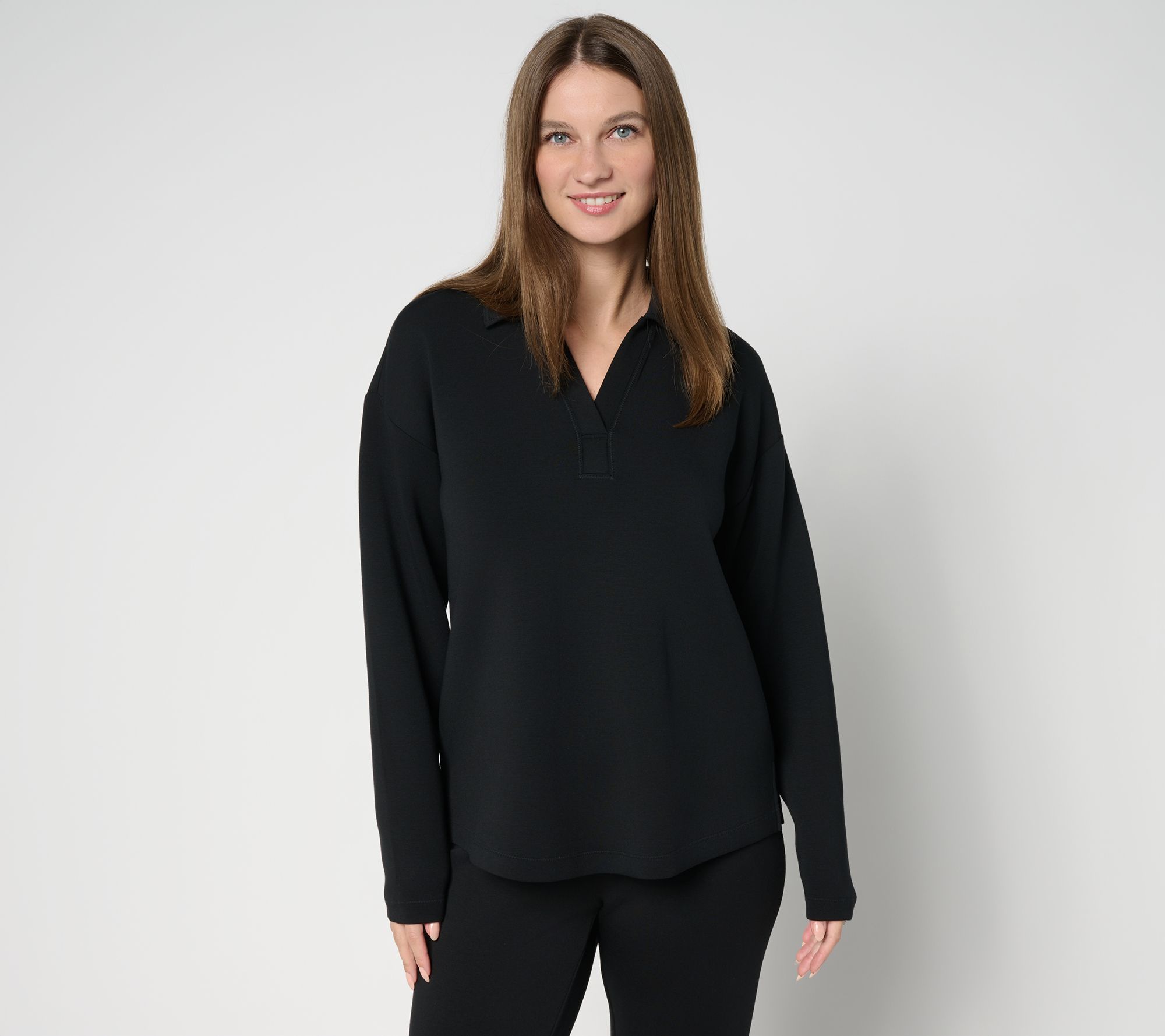Martha Stewart Signature Comfort Stretch Collared V-Neck Top