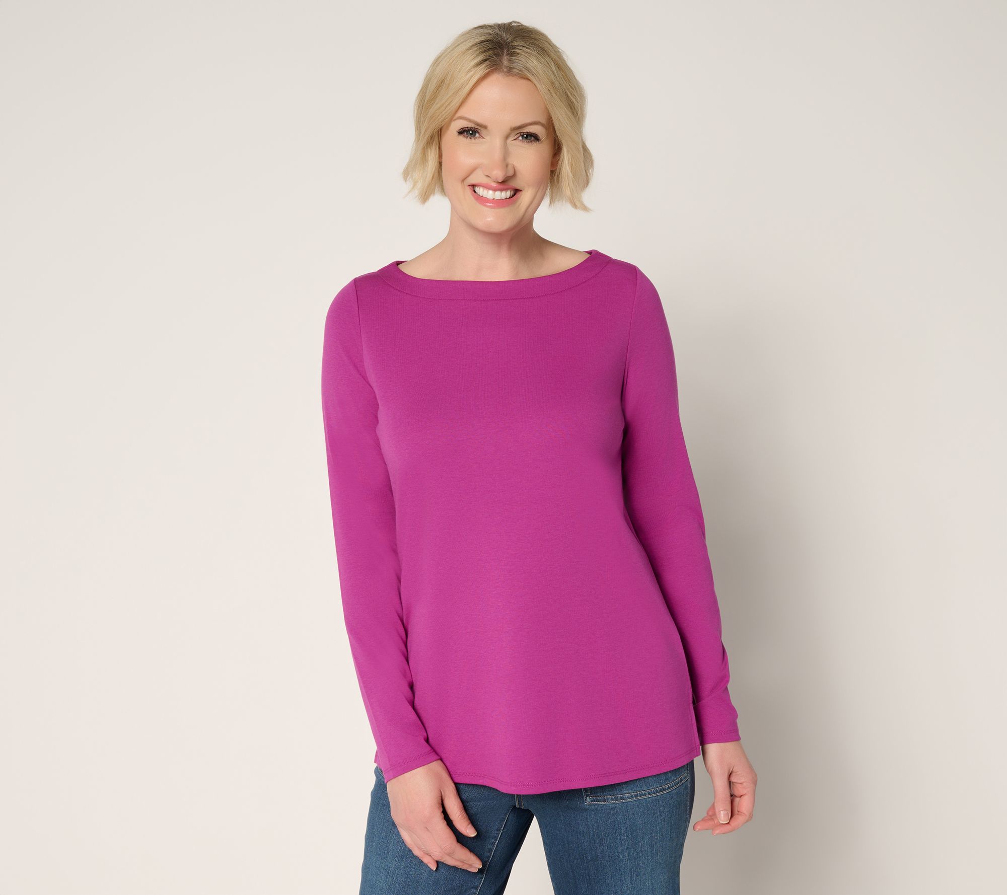 Belle by Kim Gravel TripleLuxe Knit Bateau Long Sleeve Top