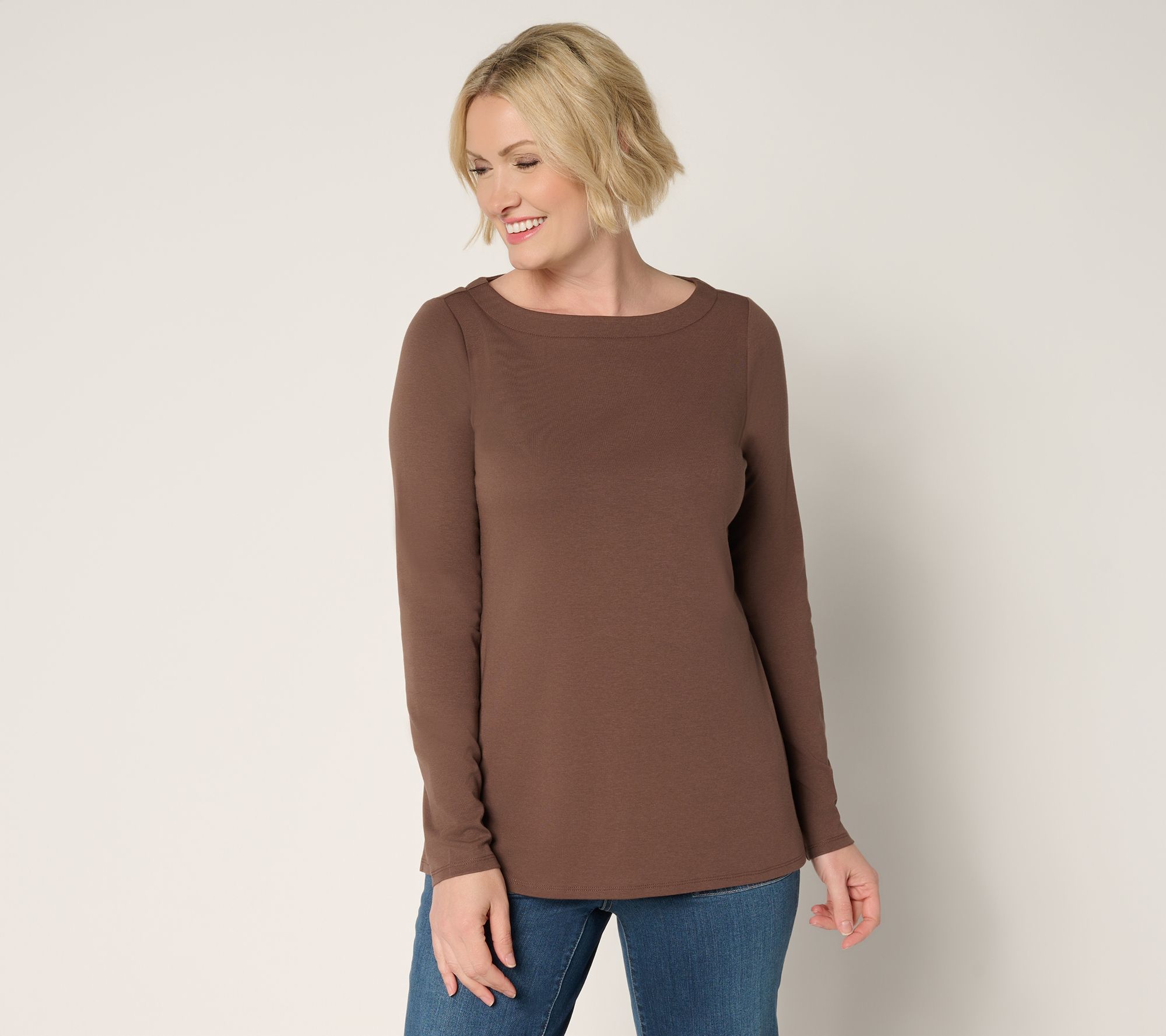 Belle by Kim Gravel TripleLuxe Knit Bateau Long Sleeve Top