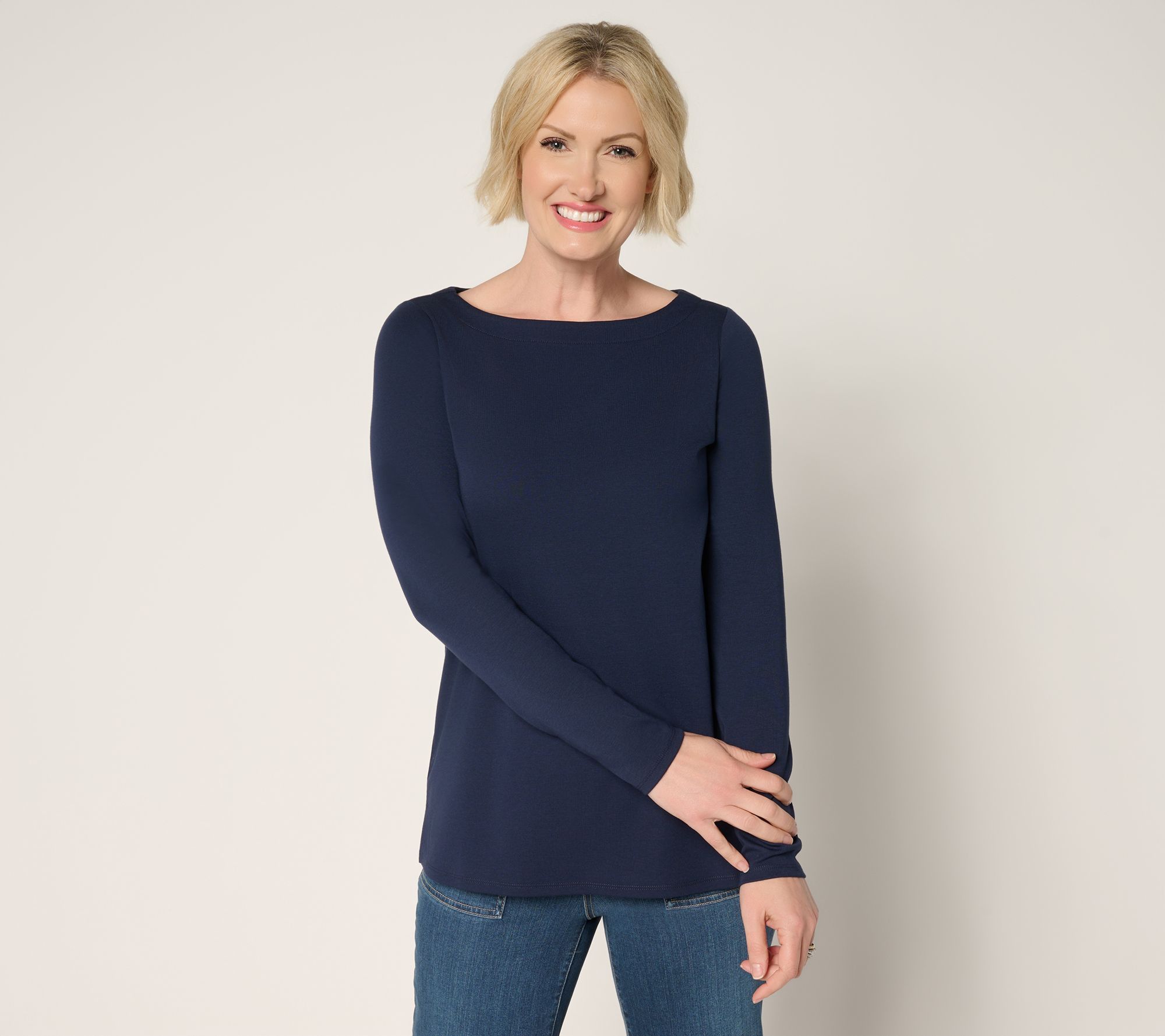 Belle by Kim Gravel TripleLuxe Knit Bateau Long Sleeve Top