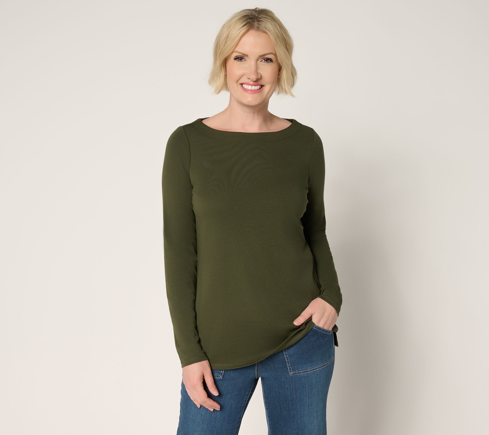 Belle by Kim Gravel TripleLuxe Knit Bateau Long Sleeve Top