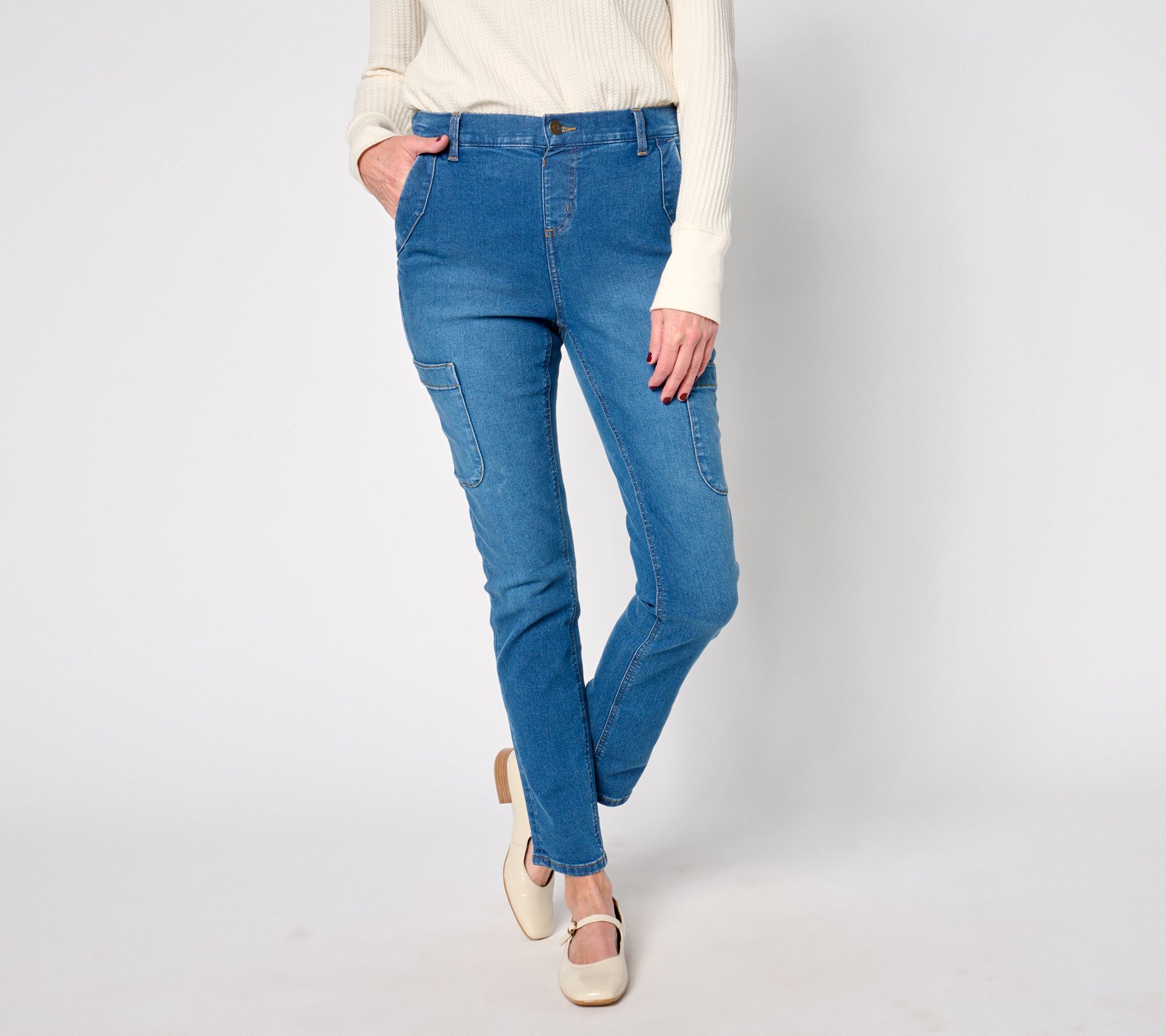 "As Is" Denim & Co. Reg Indigo Classic Denim Slim Straight Ankle Jean