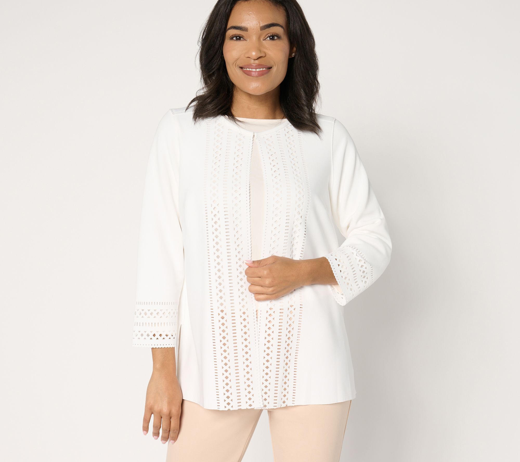 "As Is" GRAVER Susan Graver LK Fusion Plus Petite Laser Cut Cardigan