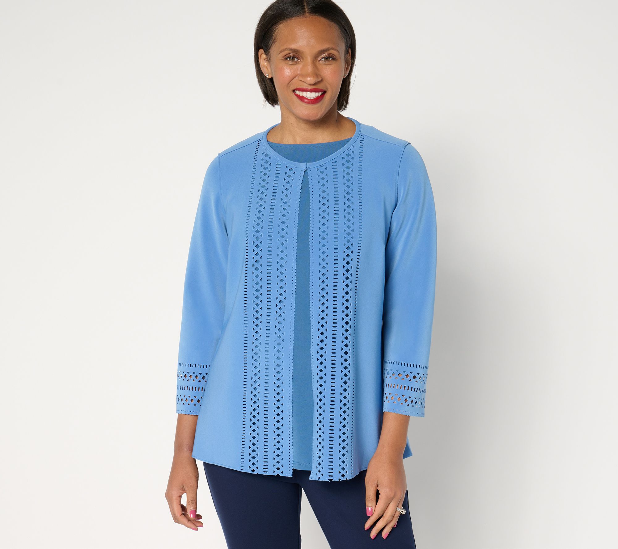 "As Is" GRAVER Susan Graver LK Fusion Plus Petite Laser Cut Cardigan