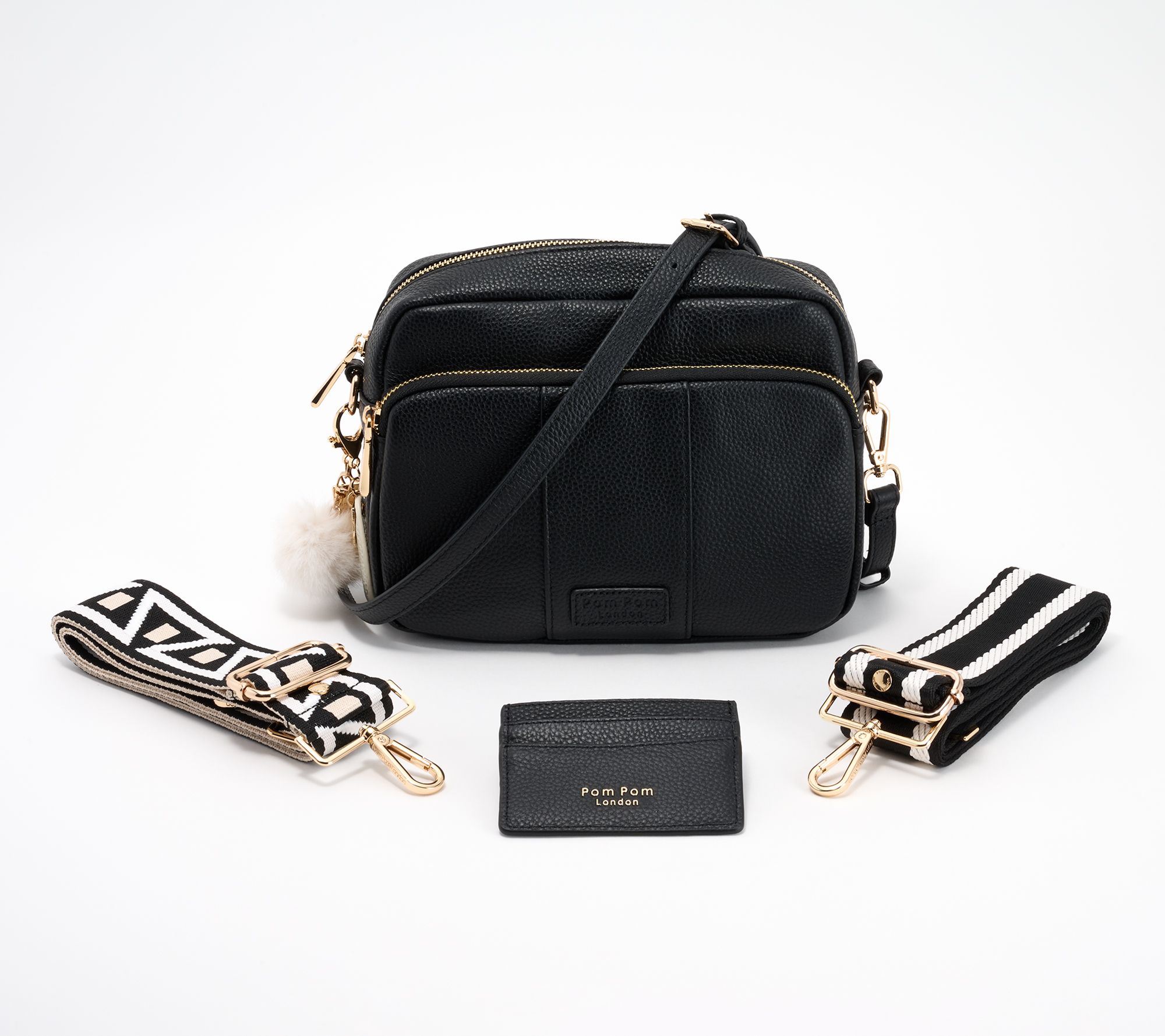 "As Is" Pom Pom London Original Plus Leather Crossbody Bag w/ Accessories