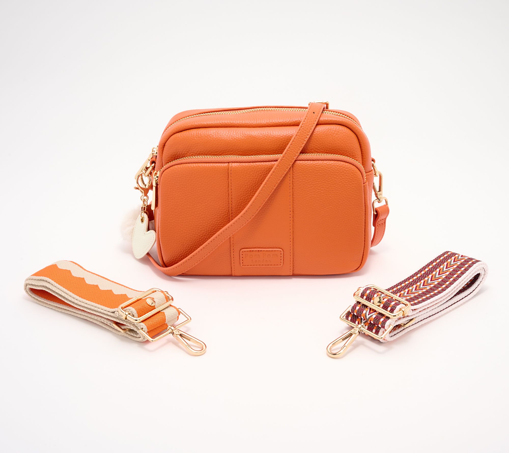 "As Is" Pom Pom London Original Plus Leather Crossbody Bag w/ Accessories