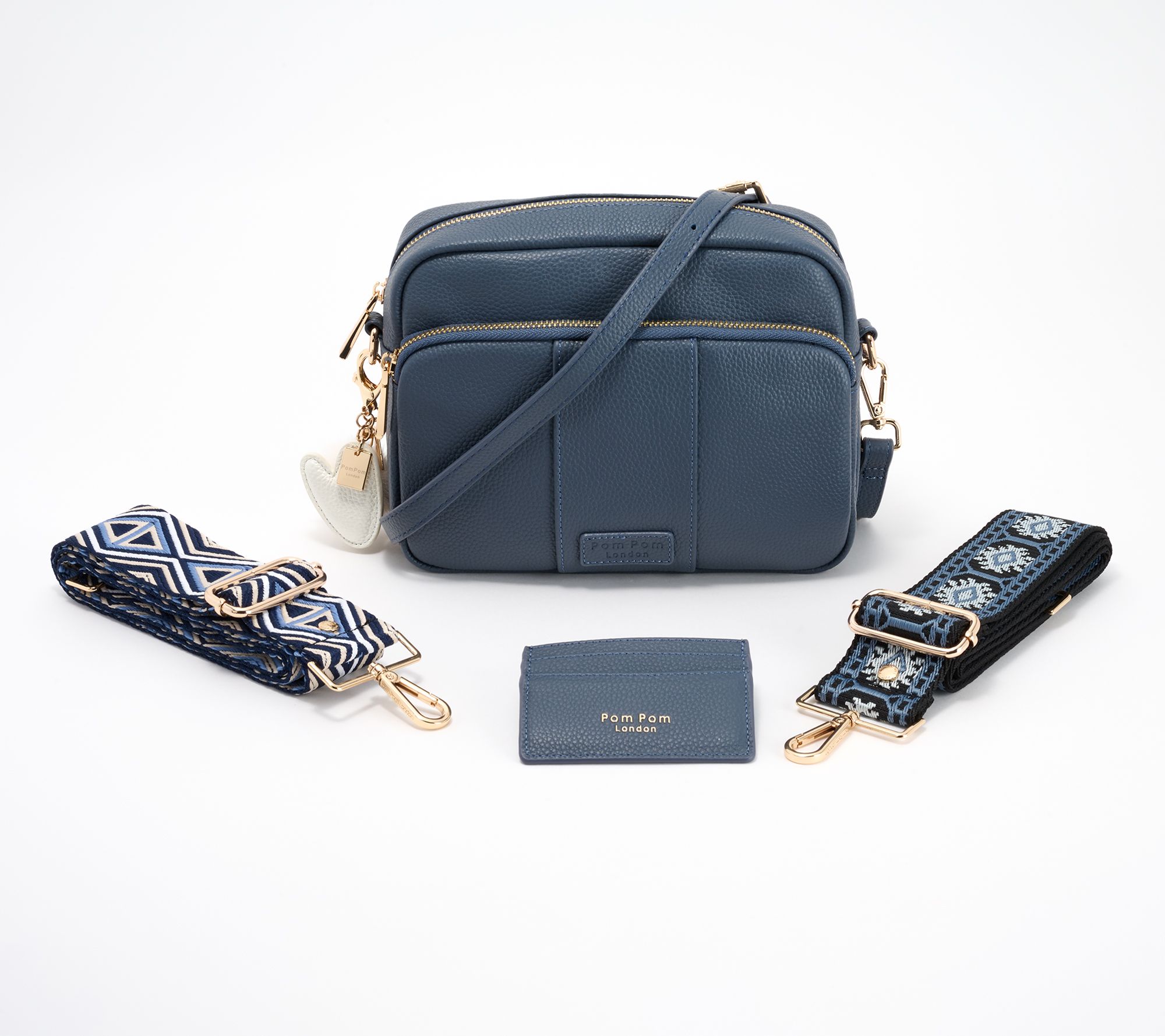 "As Is" Pom Pom London Original Plus Leather Crossbody Bag w/ Accessories