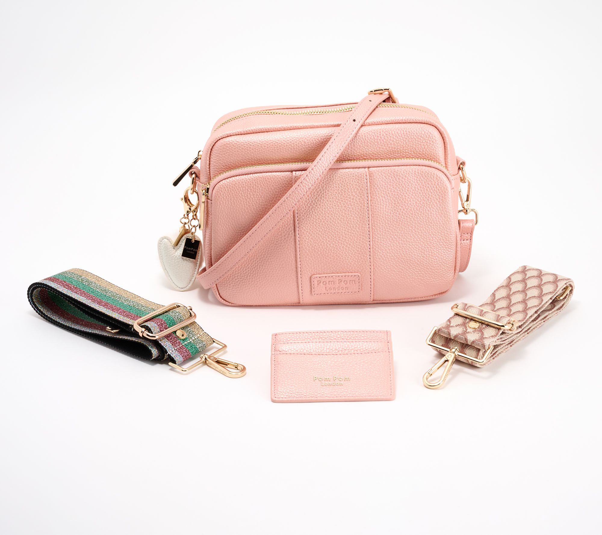 "As Is" Pom Pom London Original Plus Leather Crossbody Bag w/ Accessories