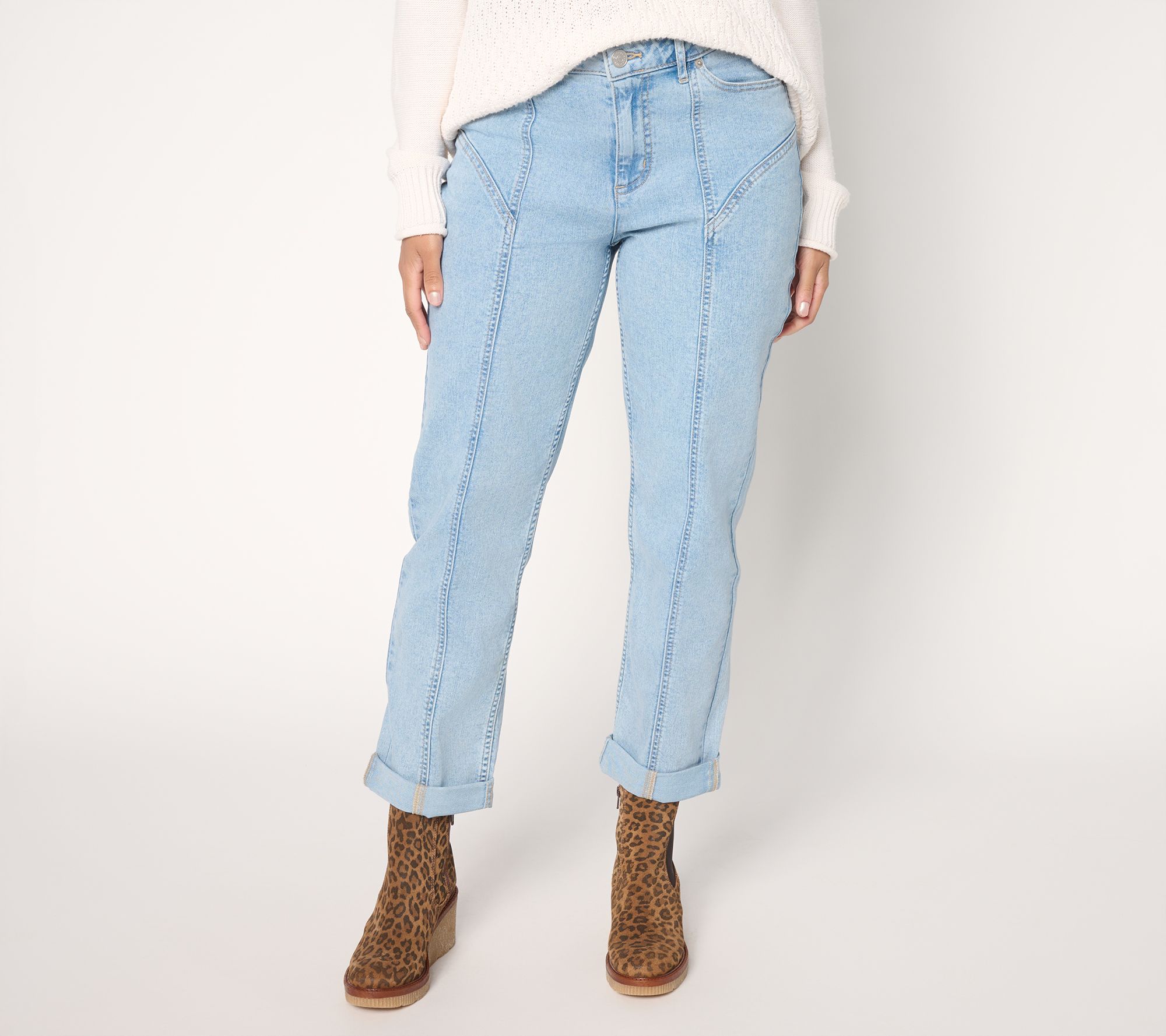 LOGO by Lori Goldstein Petite Indigo Seamed Boyfriend Jeans