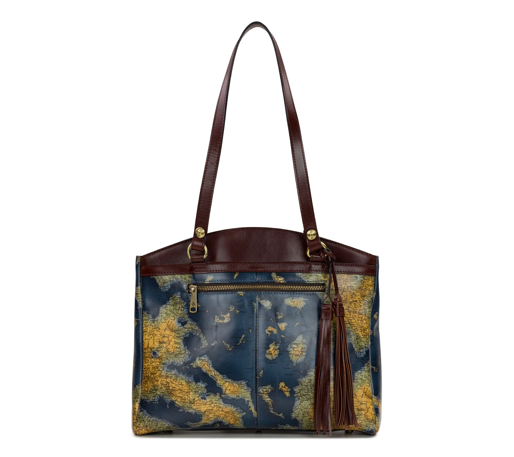 Patricia Nash Poppy Greek Map Leather Tote withTassel - QVC.com