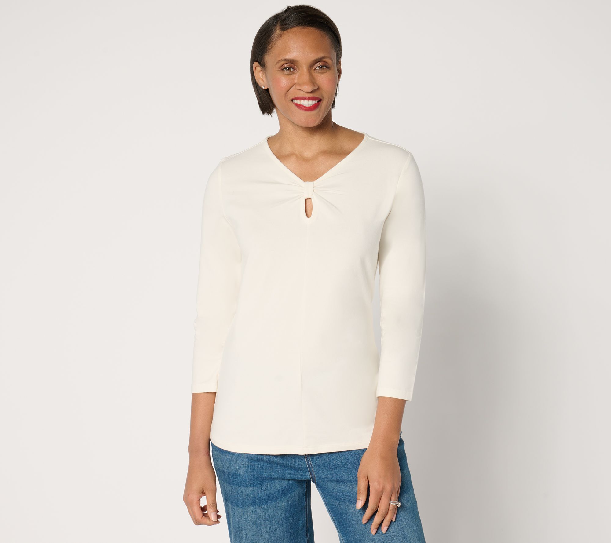 "As Is" BEAUTIFUL by Lawrence Zarian Novelty Bow 3/4 Sleeve Top