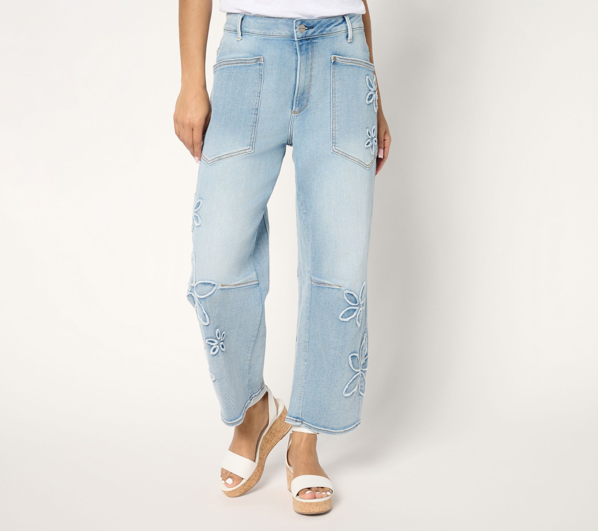 "As Is" Driftwood Jeans Barbara Embroidered Barrel Leg Jean