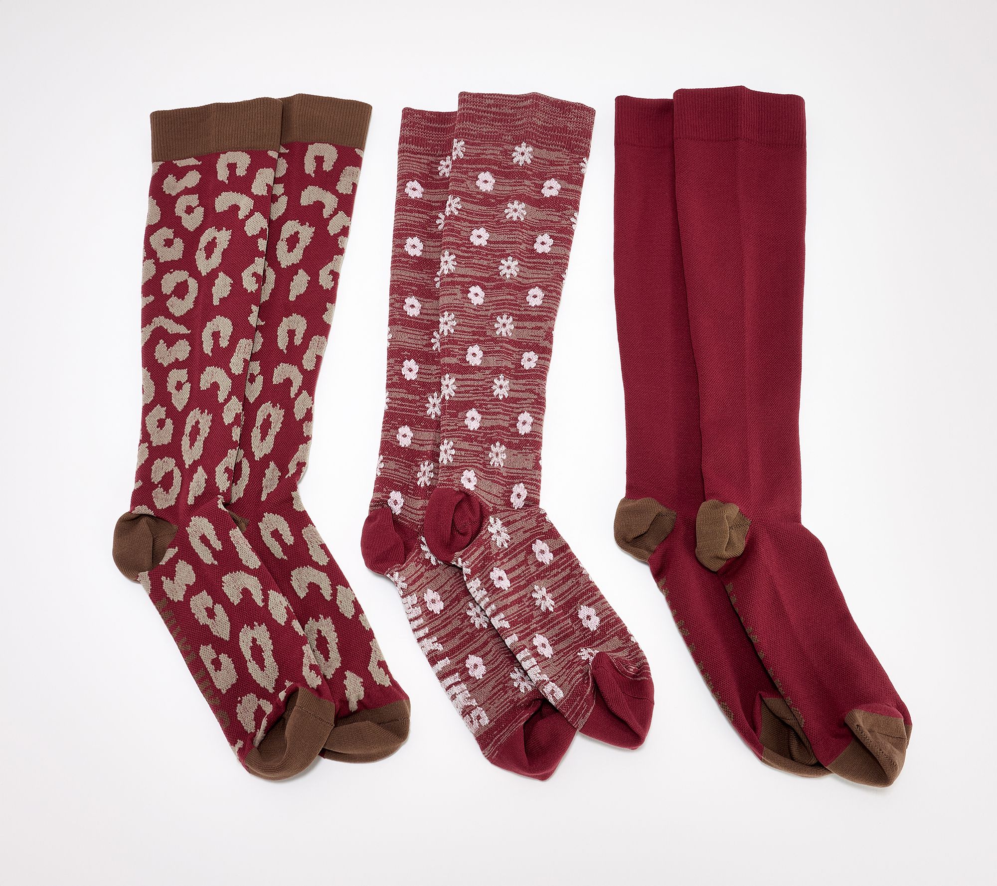 MUK LUKS Set of 3 Knee High Nylon Compression Socks
