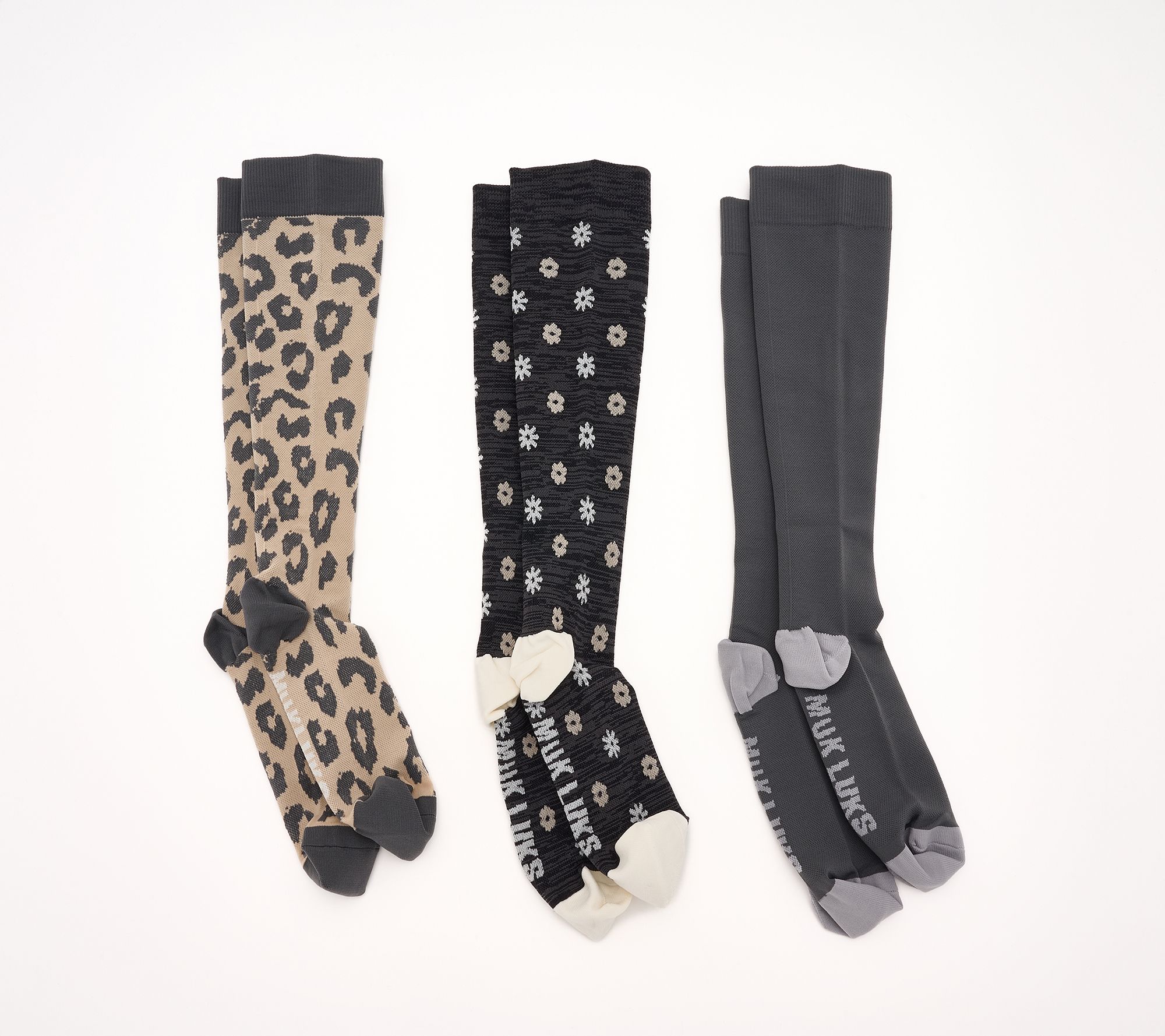 MUK LUKS Set of 3 Knee High Nylon Compression Socks