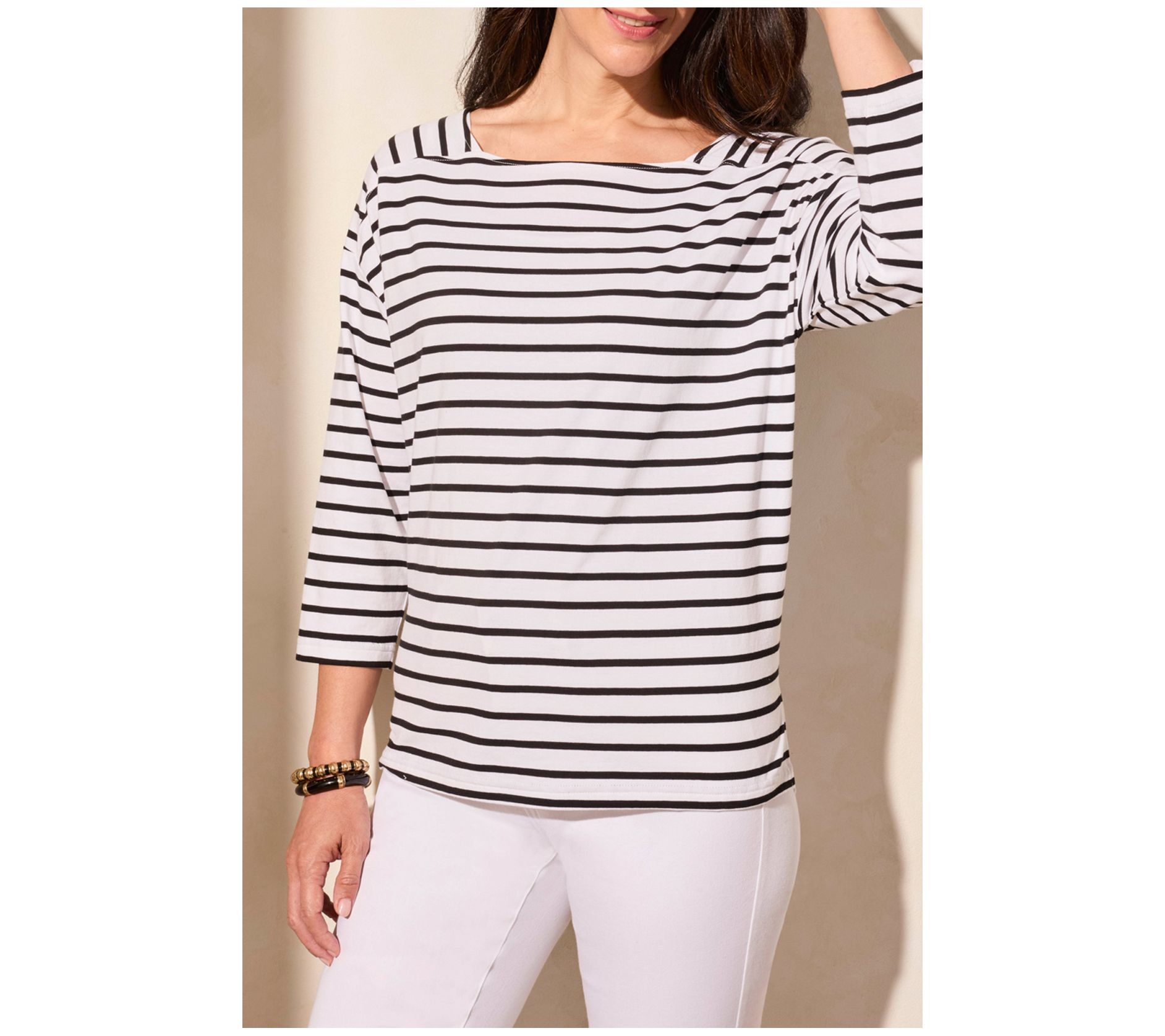 Tribal Stripe Jersey Boat Neck Top