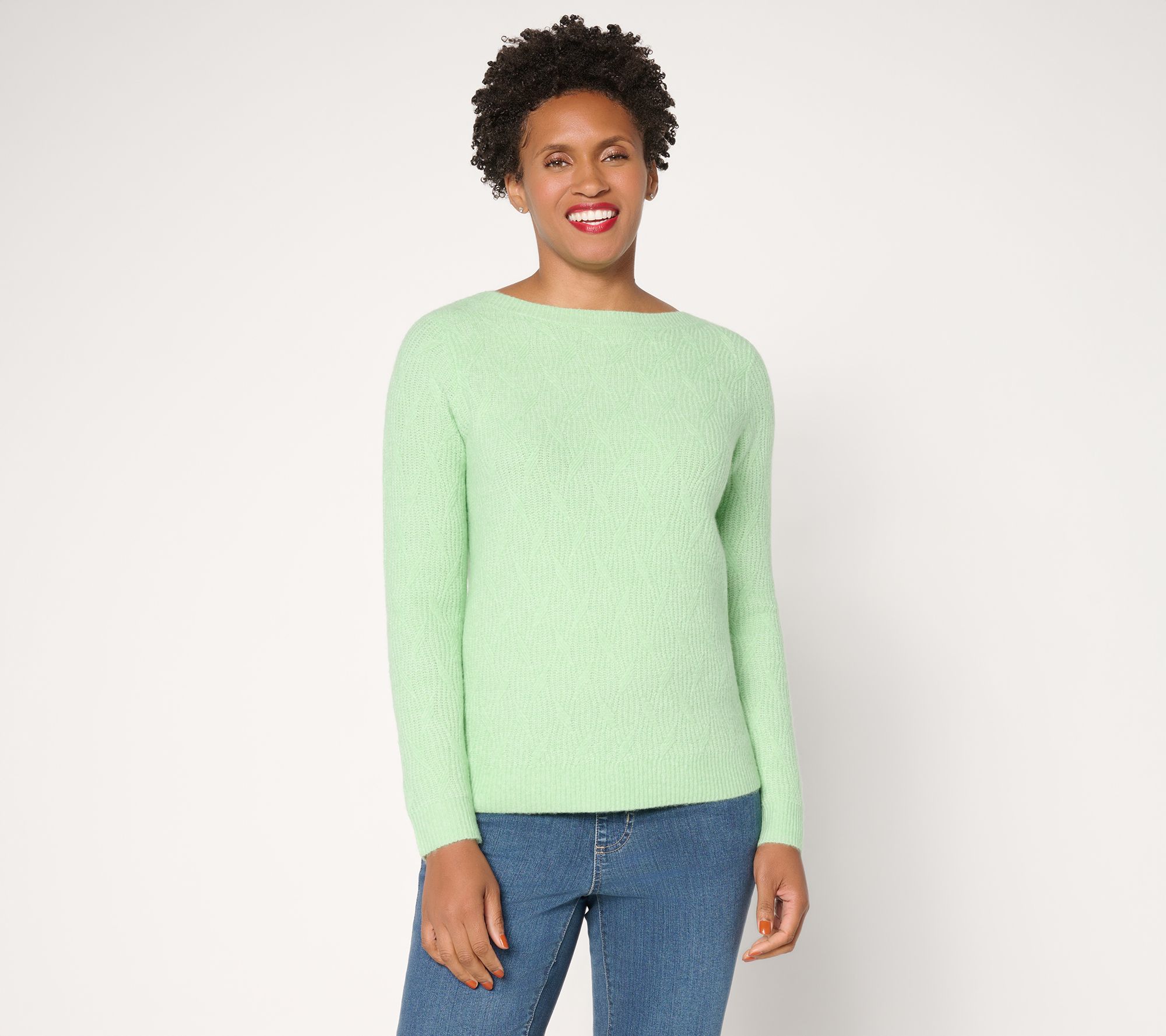 Susan Graver Bateau Neck Multi-Stitch Sweater - QVC.com