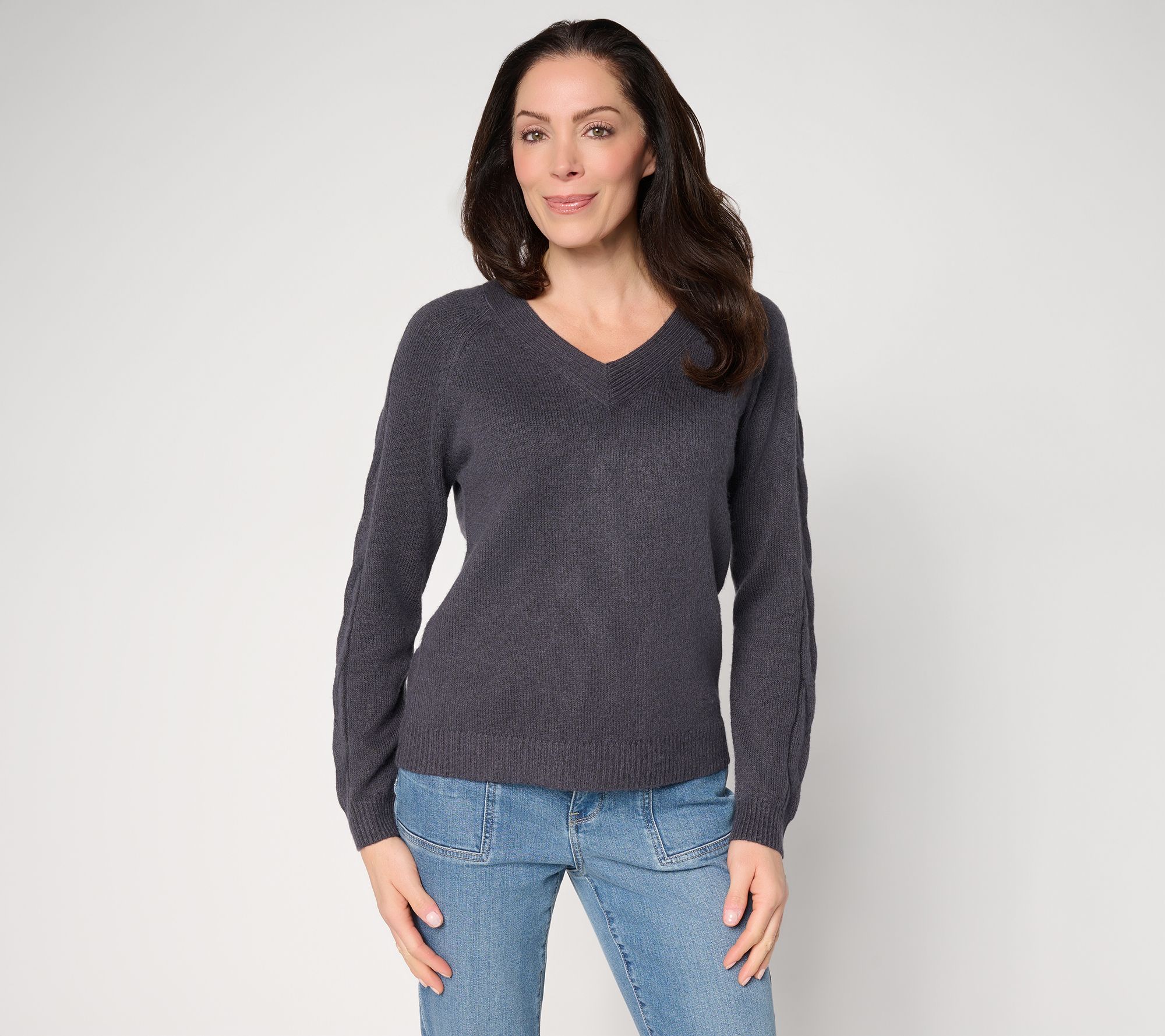 Attitudes by Renee V-Neck Cable Knit Sweater