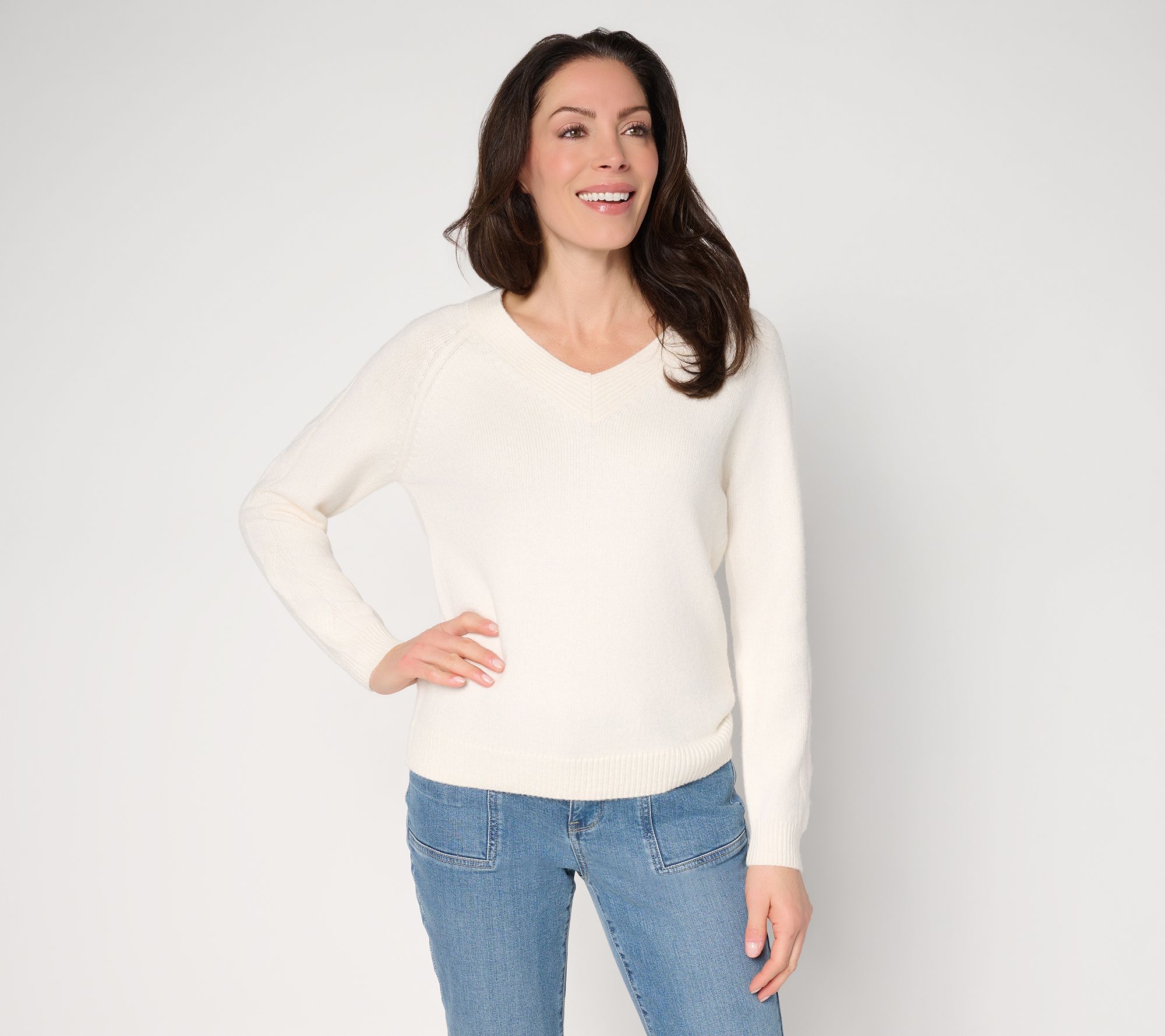 Attitudes by Renee V-Neck Cable Knit Sweater