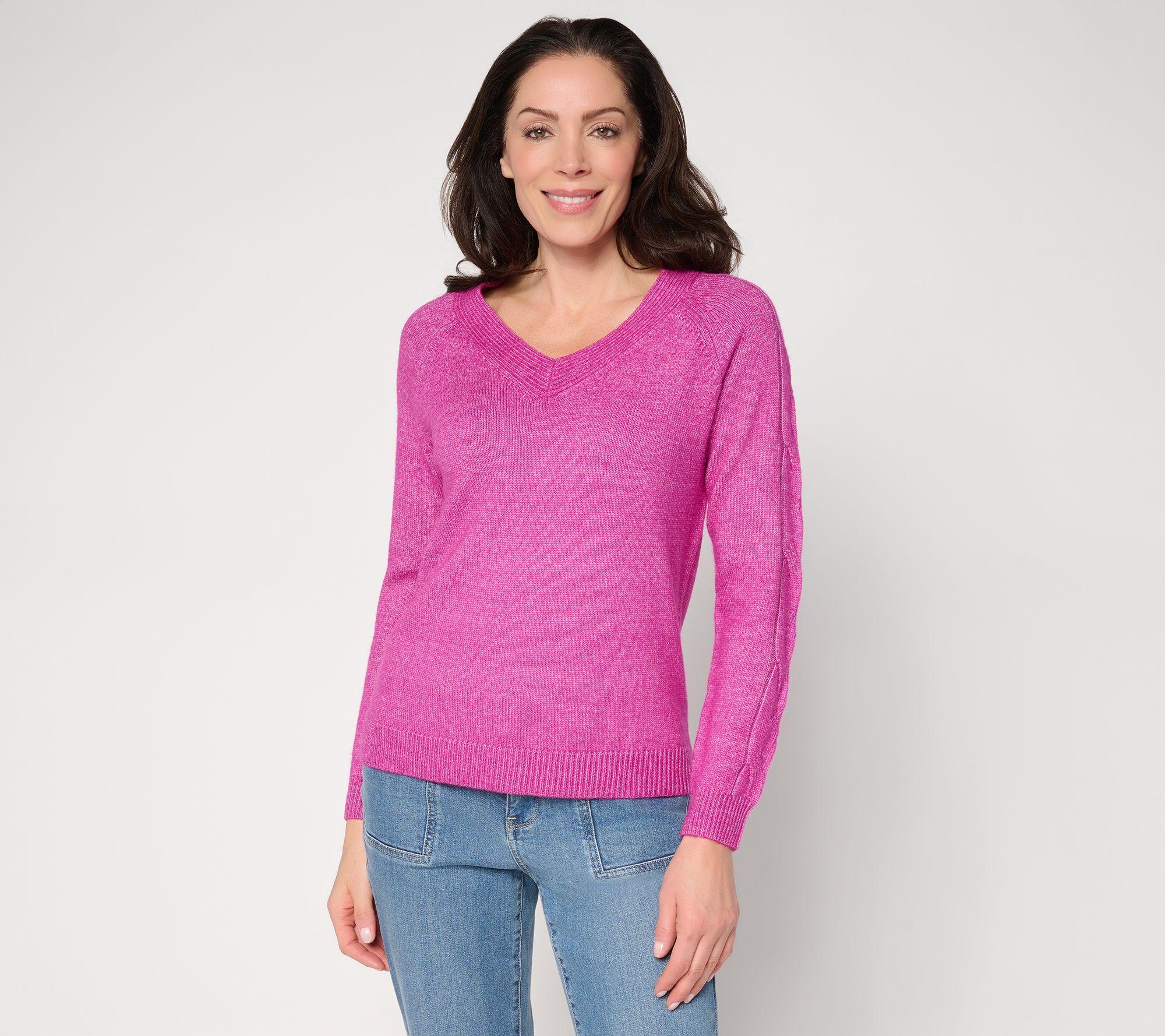 Attitudes by Renee V-Neck Cable Knit Sweater