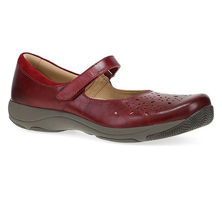 Dansko Stacy Red Waxy Burnished Leather Perforated Mary Janes