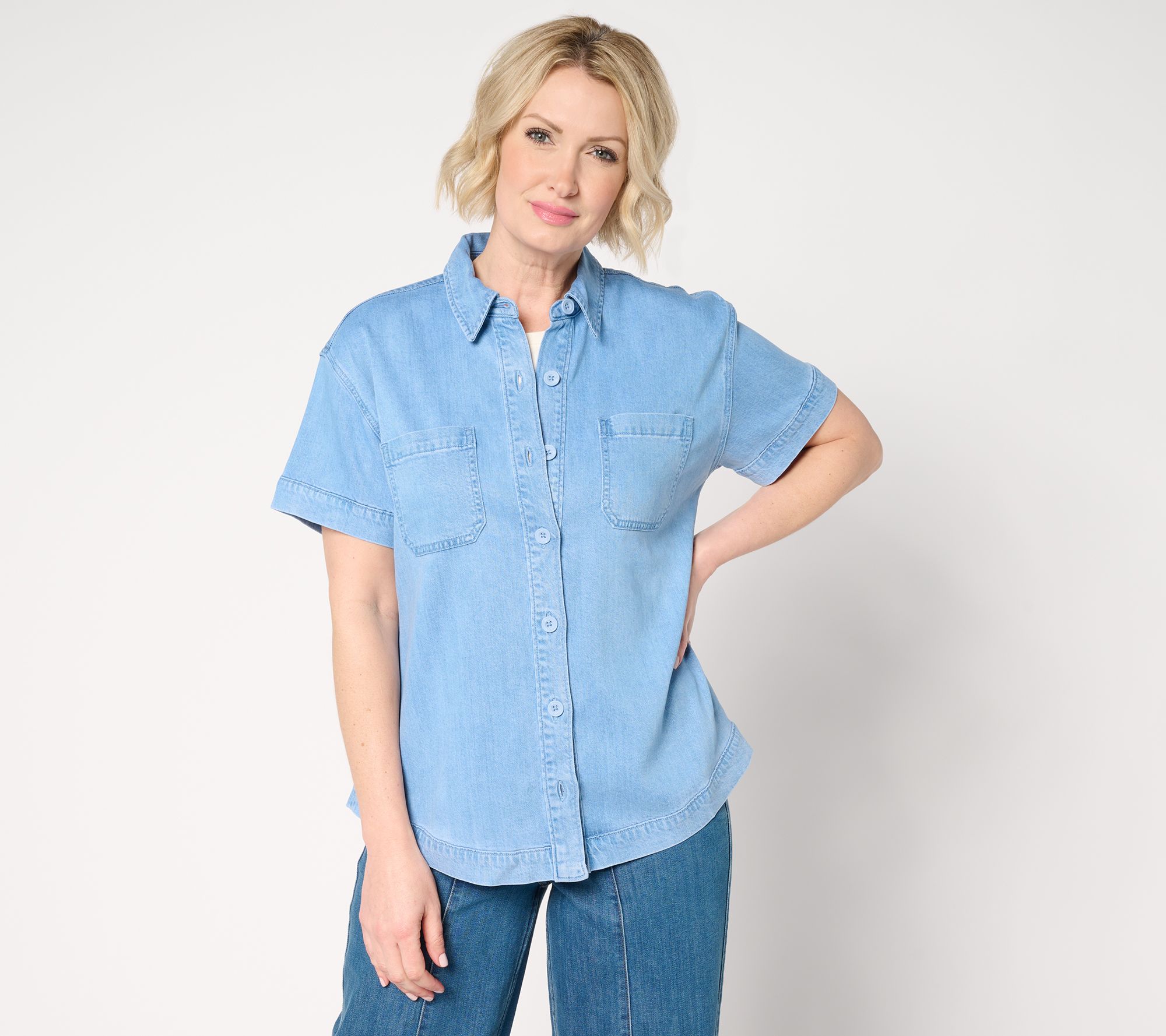 "As Is" Martha Stewart Signature Short Sleeve Button Front Shirt