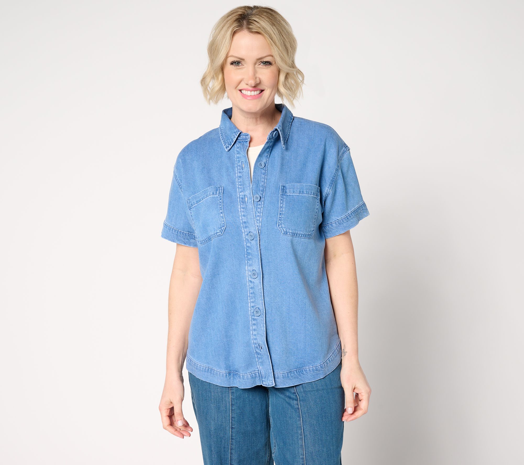 "As Is" Martha Stewart Signature Short Sleeve Button Front Shirt