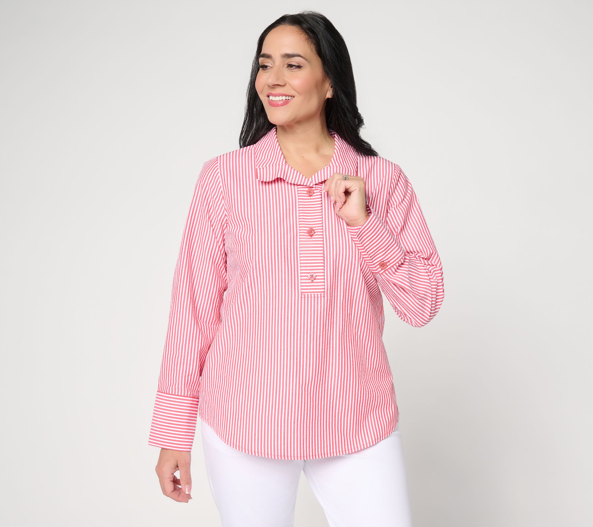 Joan Rivers Seersucker Striped Tunic Shirt