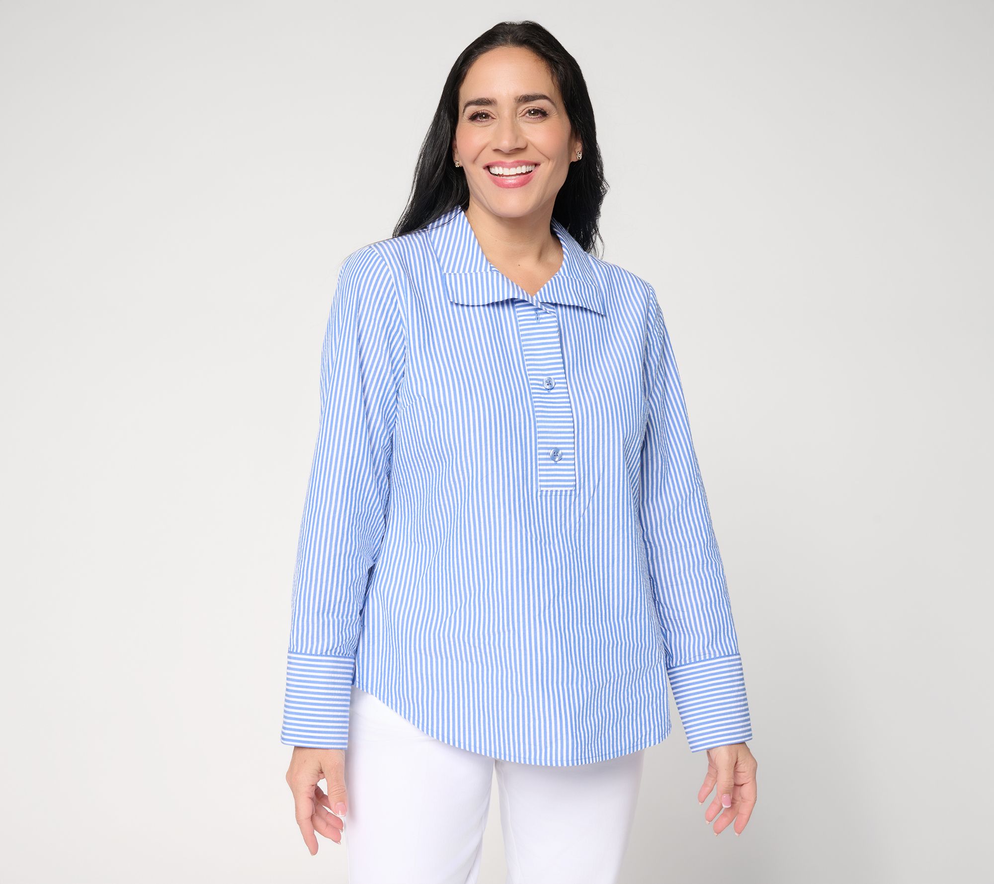 Joan Rivers Seersucker Striped Tunic Shirt